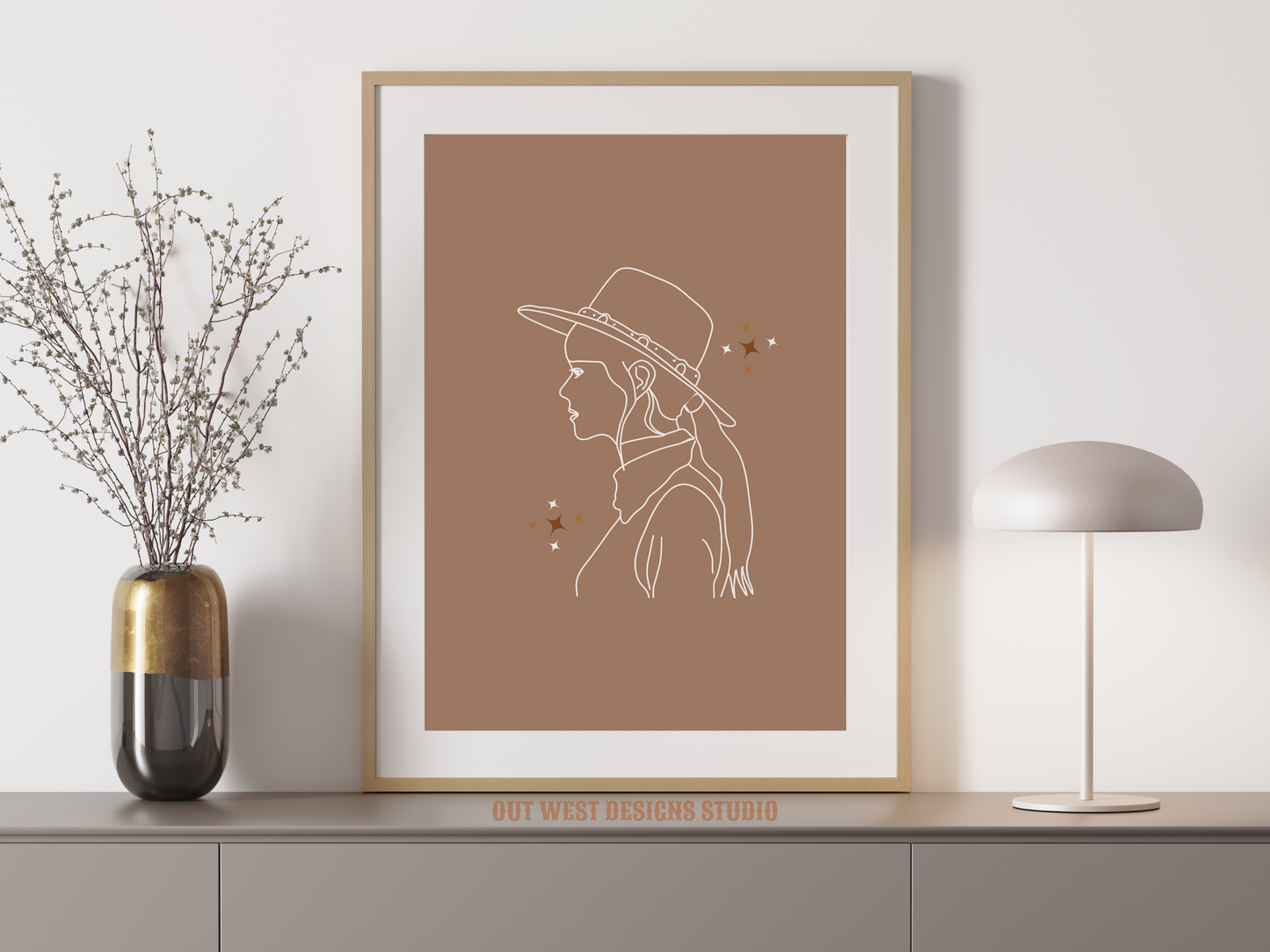 Printable Cosmic Cowgirl print in Off white/grey + black - Western home decor - Poster wall art long cowboy south west boho