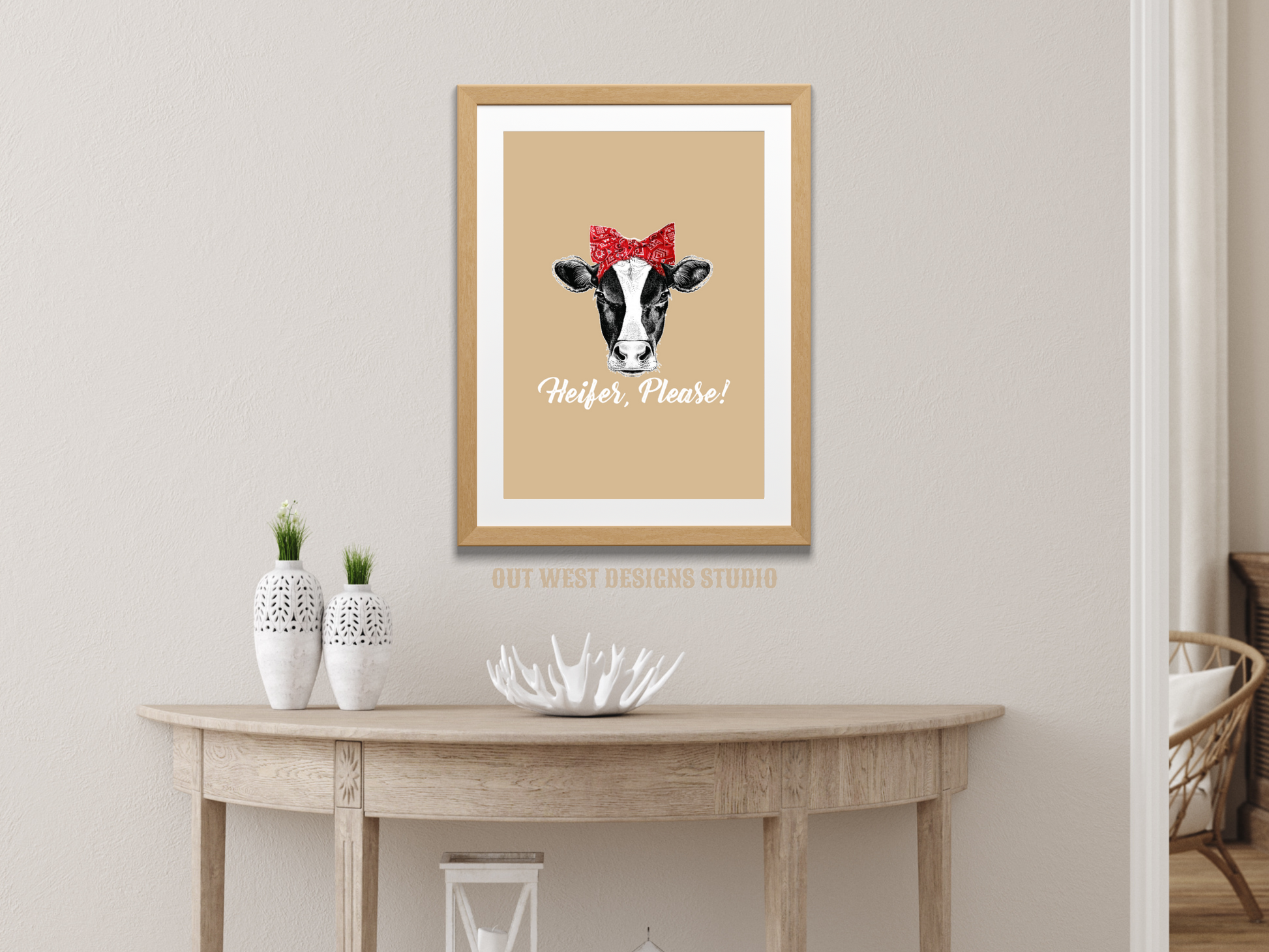 Heifer please cowgirl print black - Western home decor - Retro Poster wall bedroom, hallway, lounge room southern cow calf western art!