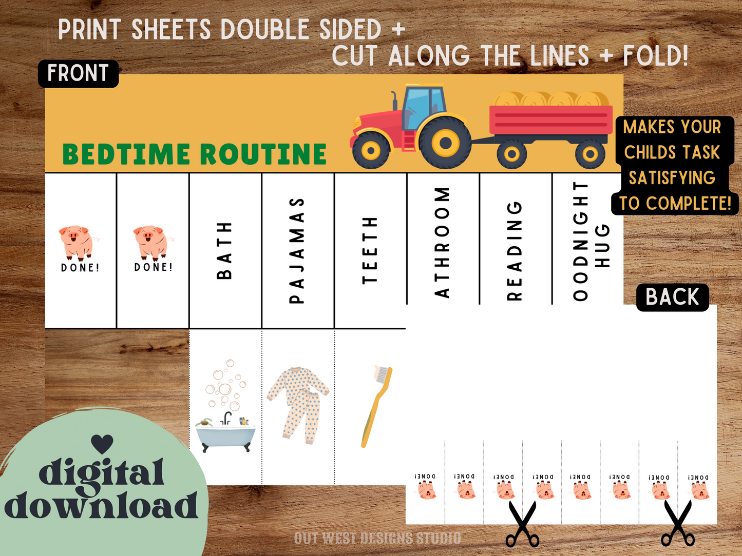 Farm Bedtime night Routine | Digital wakeup Flip Chart | Chore Checklist Printable | Schedule for Kid | Montessori planner farming country