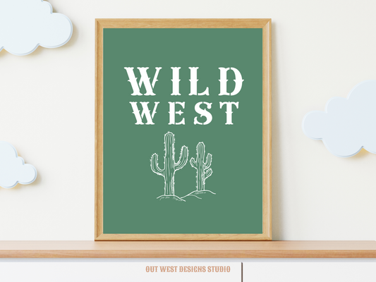 Wild West Cactus print Western- babies girls boys nursery home wall decor play room + kids bedroom poster art Cowboy Cowgirl Southwest rodeo