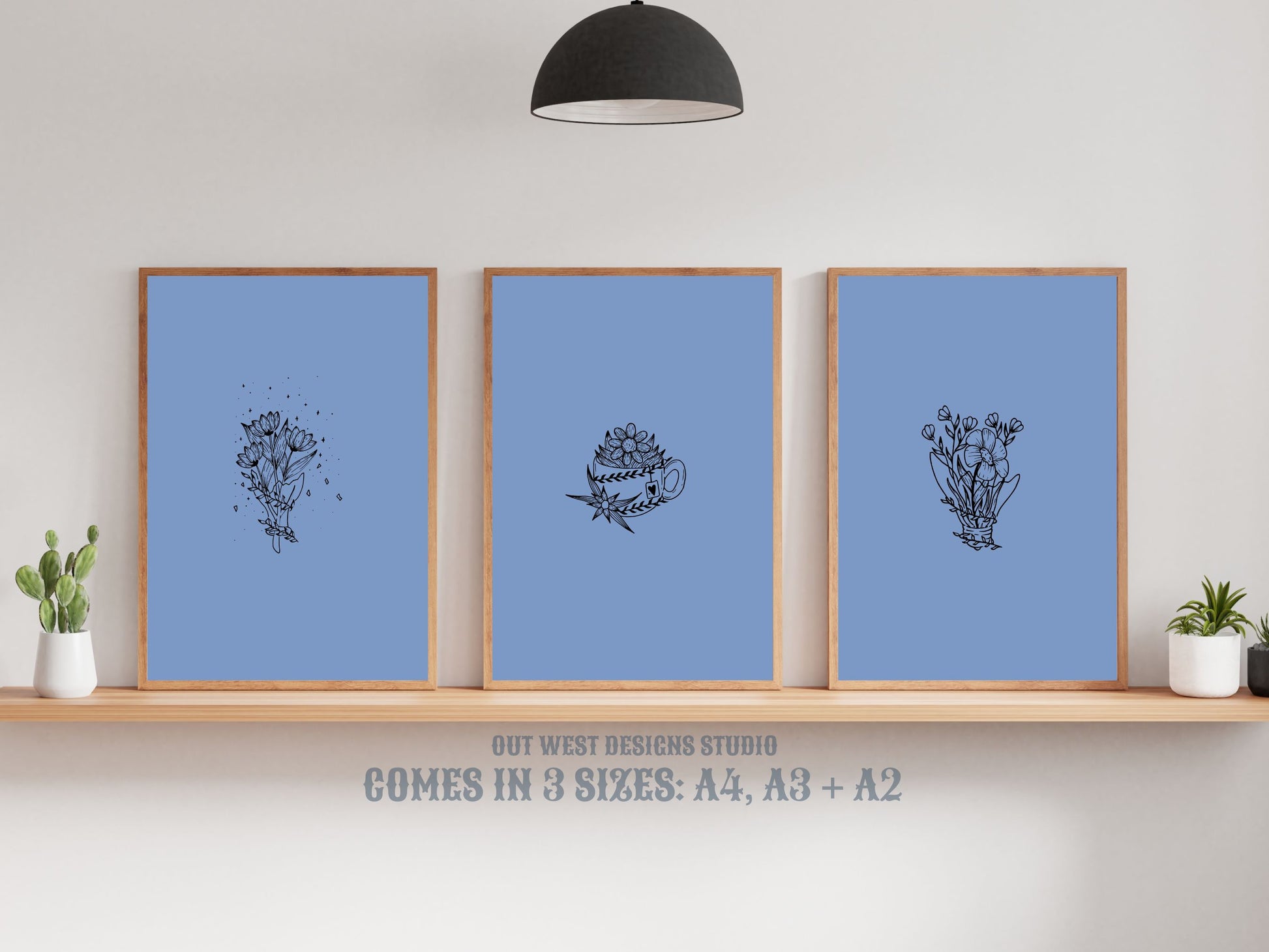 Printable Floral Nostalgia set of 3 prints in blue + white - farm house home decor - Poster wall art flowers, vase, rose, tea cup | country