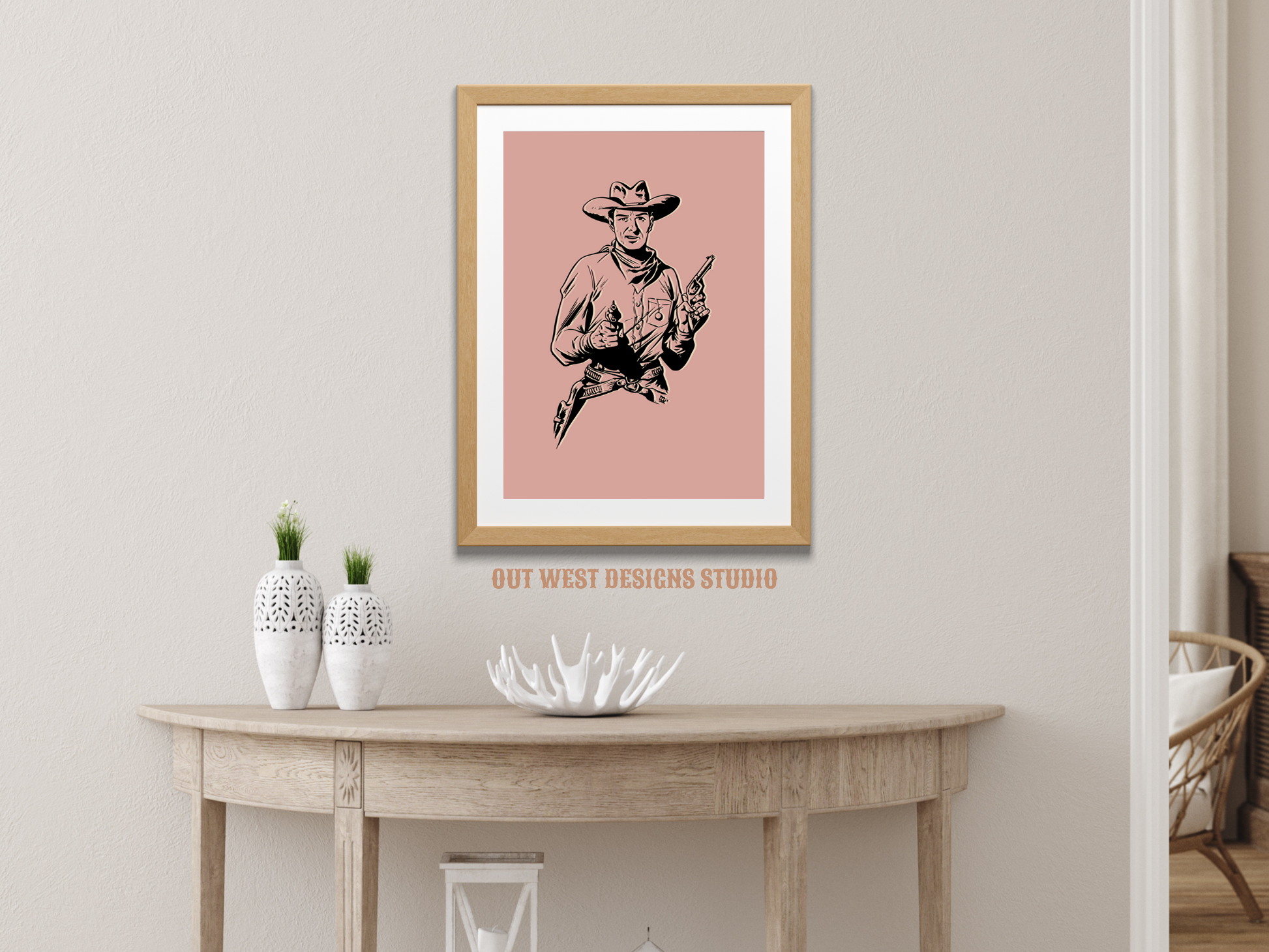 Printable Lone Outlaw cowboy western print - Pink + black - Western home decor - Poster wall art long country sheriff south western!