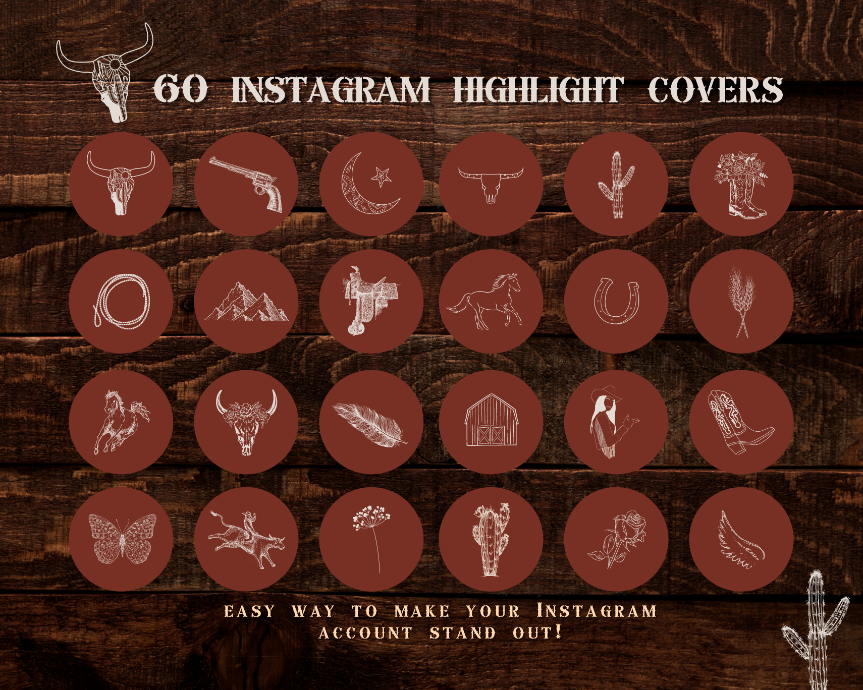 Wild West Cowgirl Instagram highlight covers + story backgrounds - Burgundy + light blue