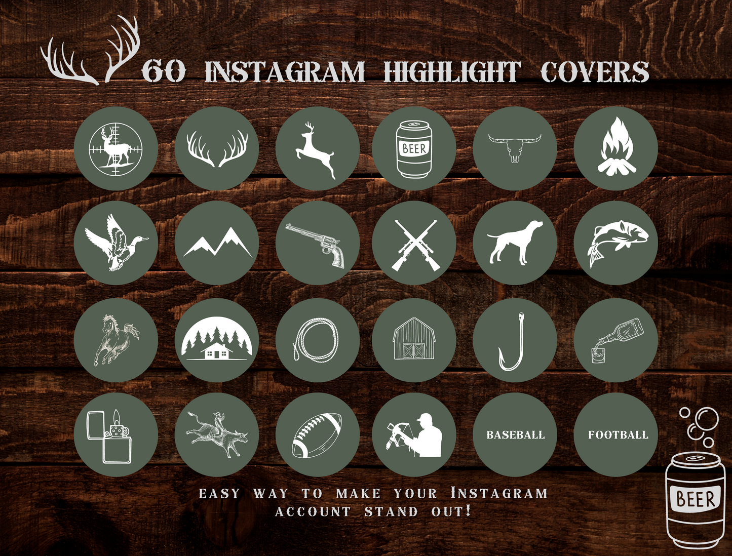 REDNECK Country Instagram highlight covers + story backgrounds - Green hunting camo - Western IG icons | deer elk bear hunter social media