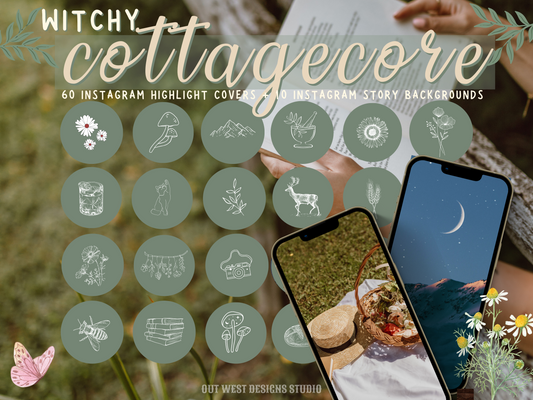 Cottagecore 60 Instagram Practical magic themed IG Highlight covers | Witchy farm Icons Insta Story backgrounds | cottage core Circle Icons