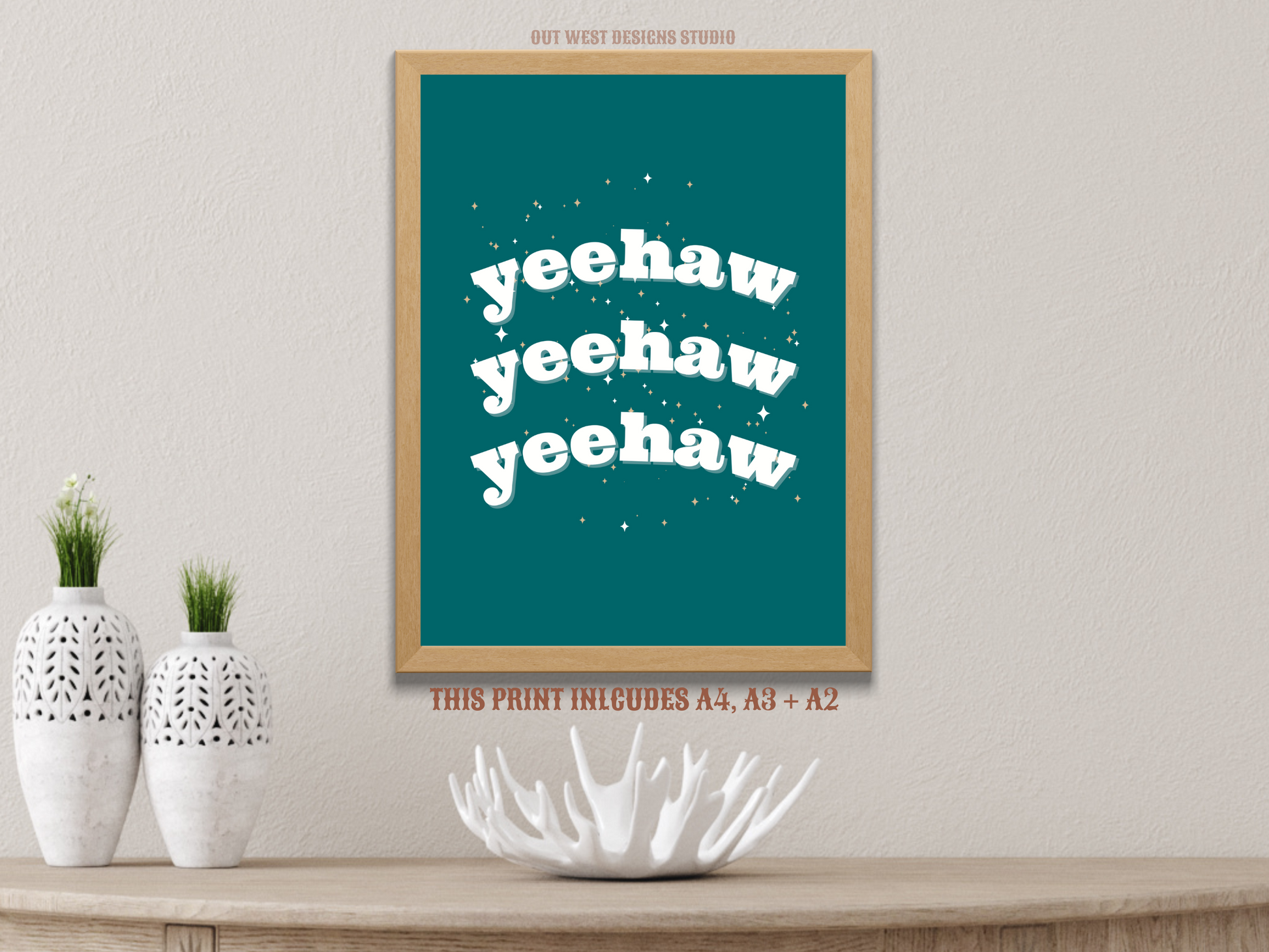 Yee haw cowgirl print color - Western home decor - Retro Poster wall bedroom, hallway, lounge room southern western art!