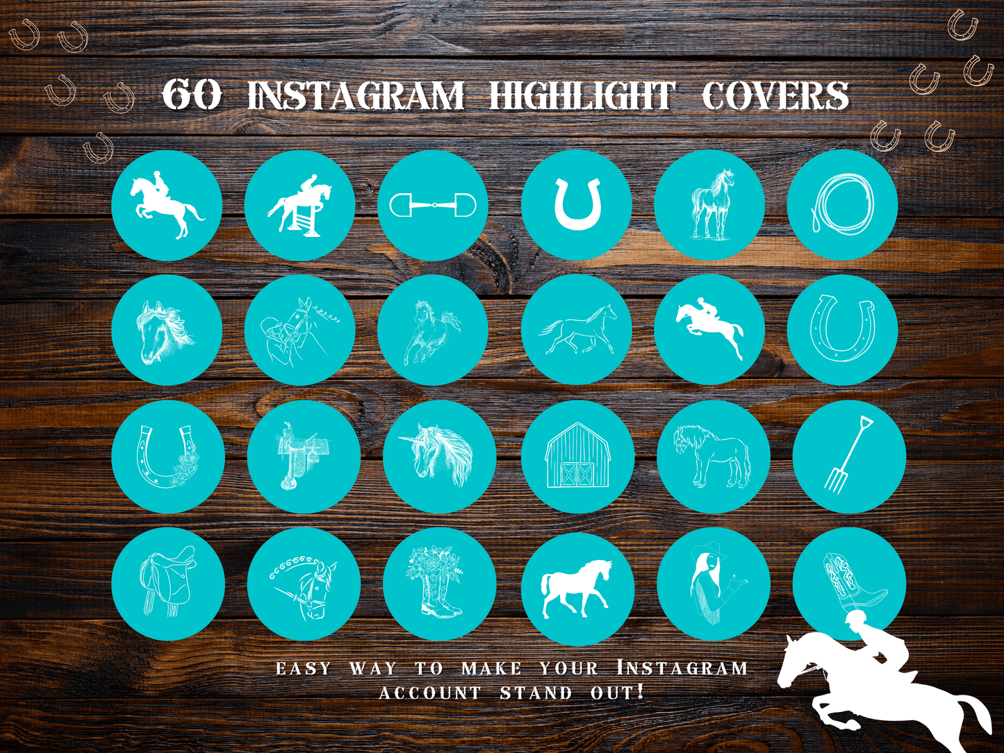 Aqua Equestrian horse riding Instagram highlight covers + story backgrounds - show jumping, pony, dressage, rodeo cowgirl IG icons