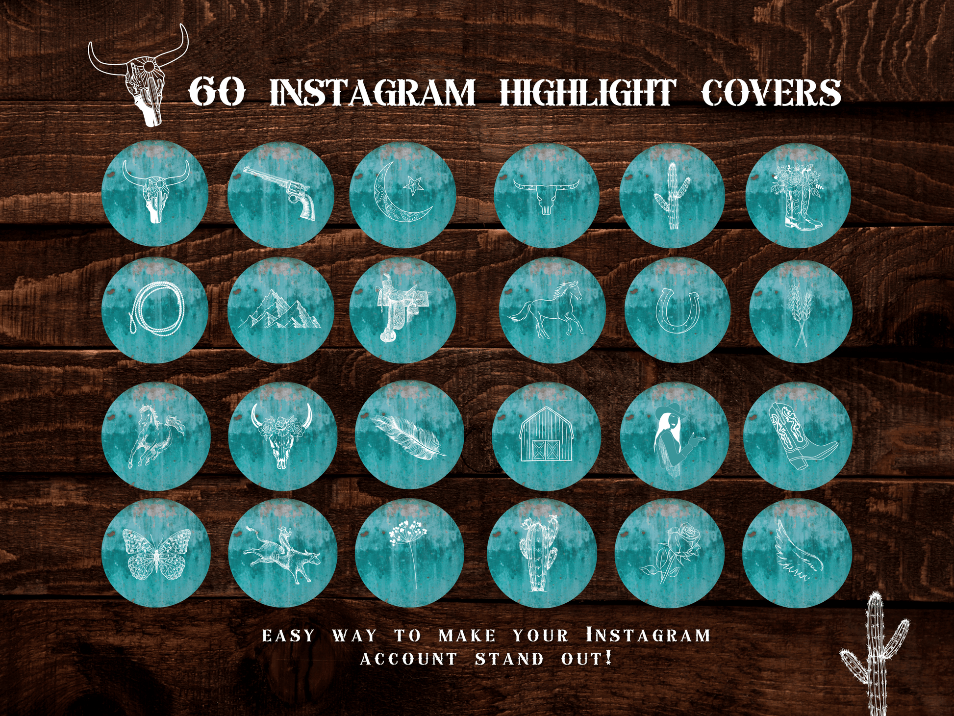 Wild West Turquoise Western Cowgirl Instagram highlight covers + story backgrounds - emerald + white