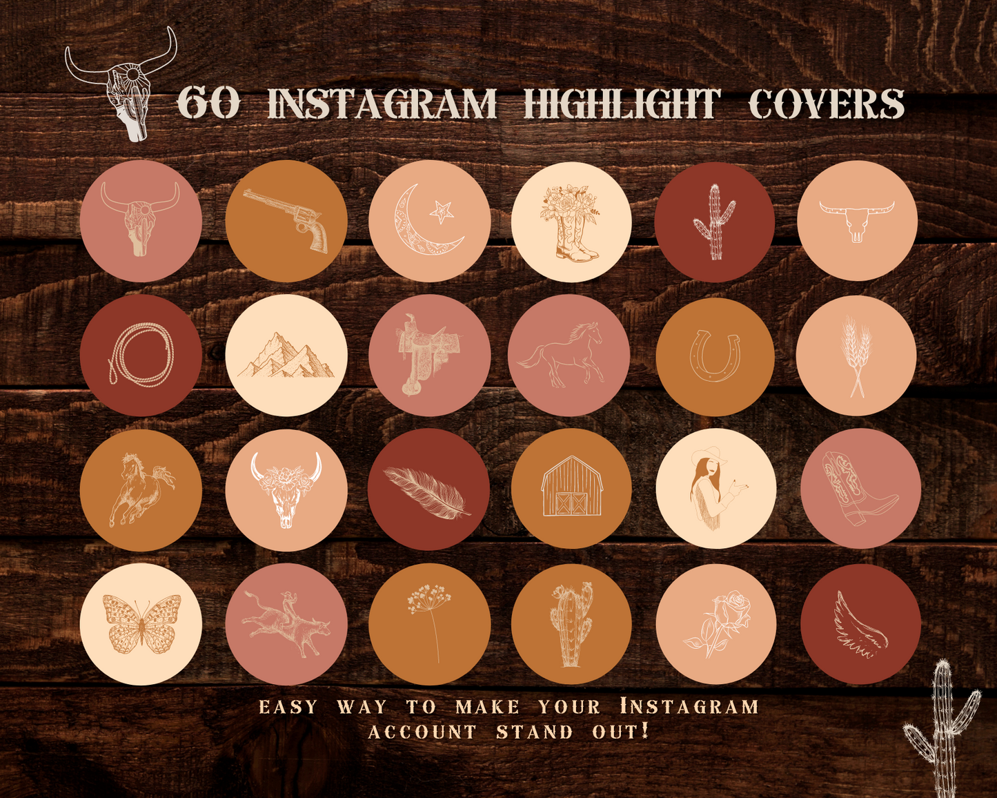 Wild West Cowgirl Instagram highlight covers + story backgrounds - Pink Summer - orange burgundy cream white western IG icons