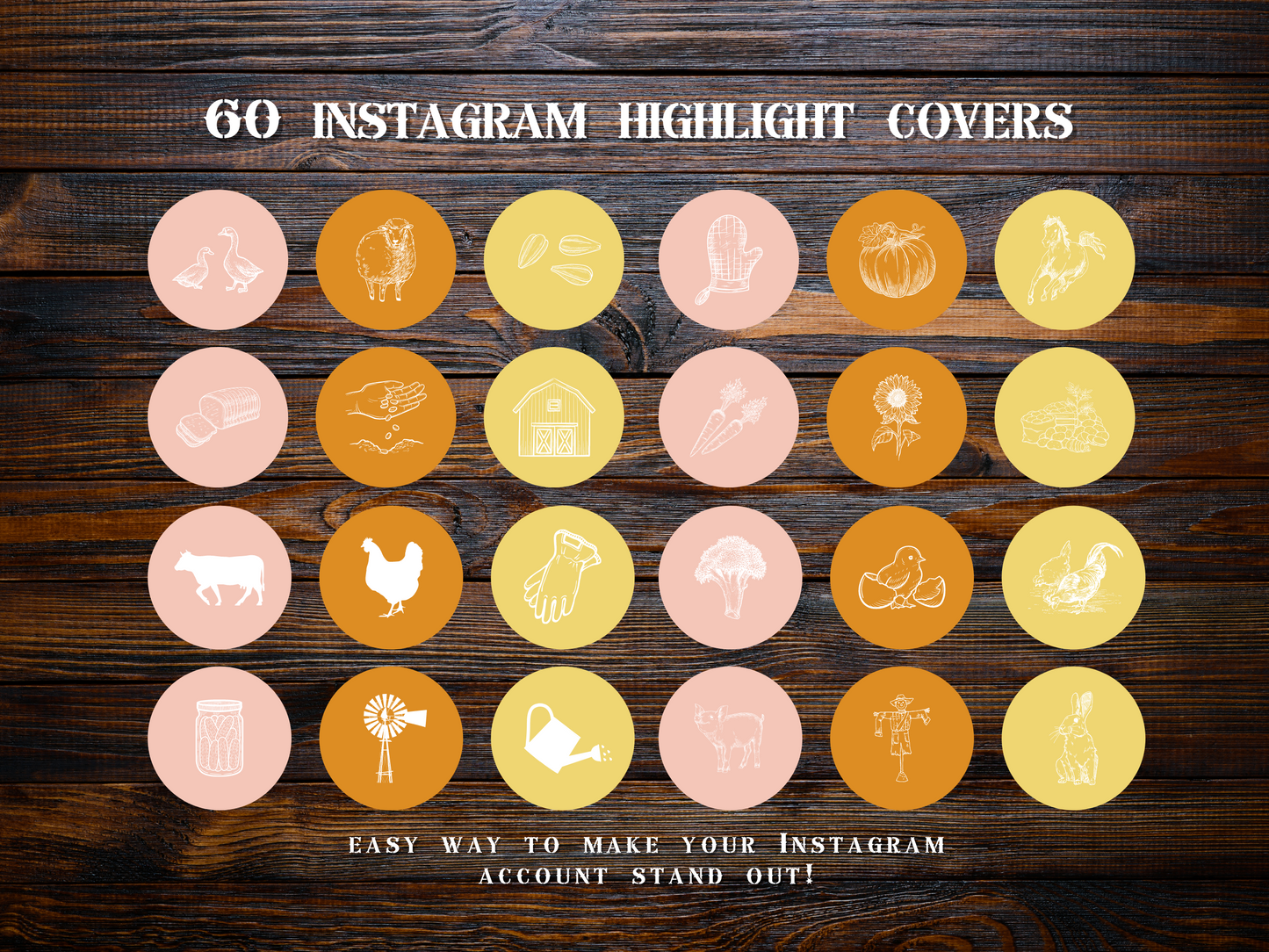 Spring Farm + homesteading Instagram highlight covers + story backgrounds Garden + animals + flower icons- yellow orange + pink