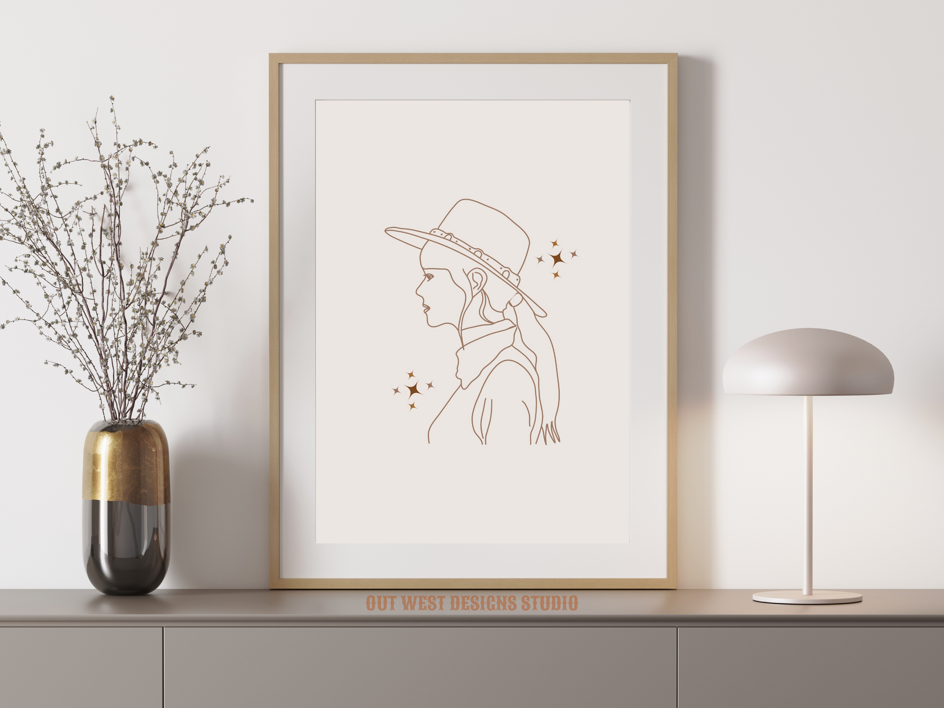 Printable Cosmic Cowgirl print in Off white/grey + black - Western home decor - Poster wall art long cowboy south west boho