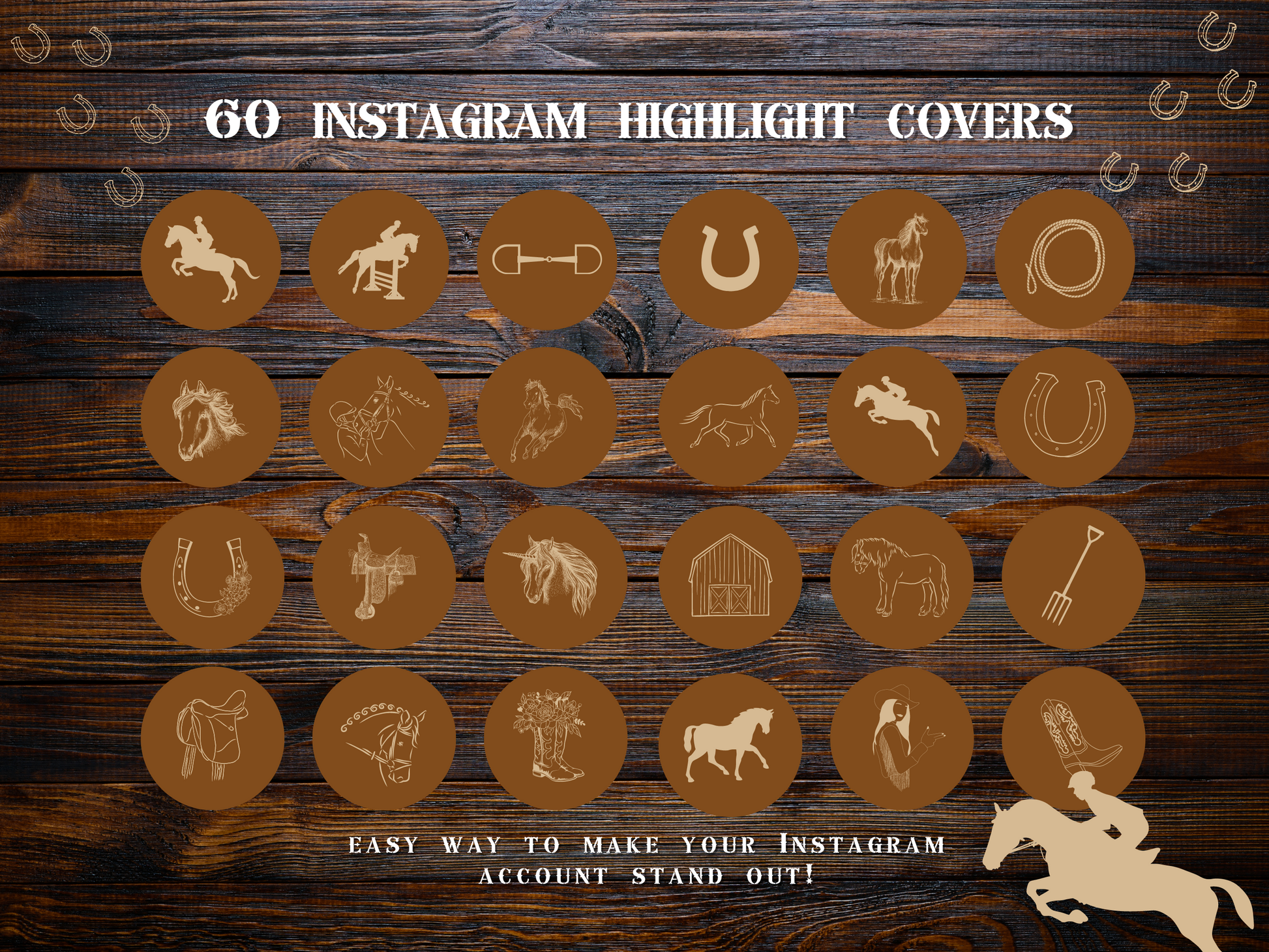 Equestrian horse riding Instagram highlight covers + story backgrounds - show jumping, pony, dressage, rodeo cowgirl IG icons