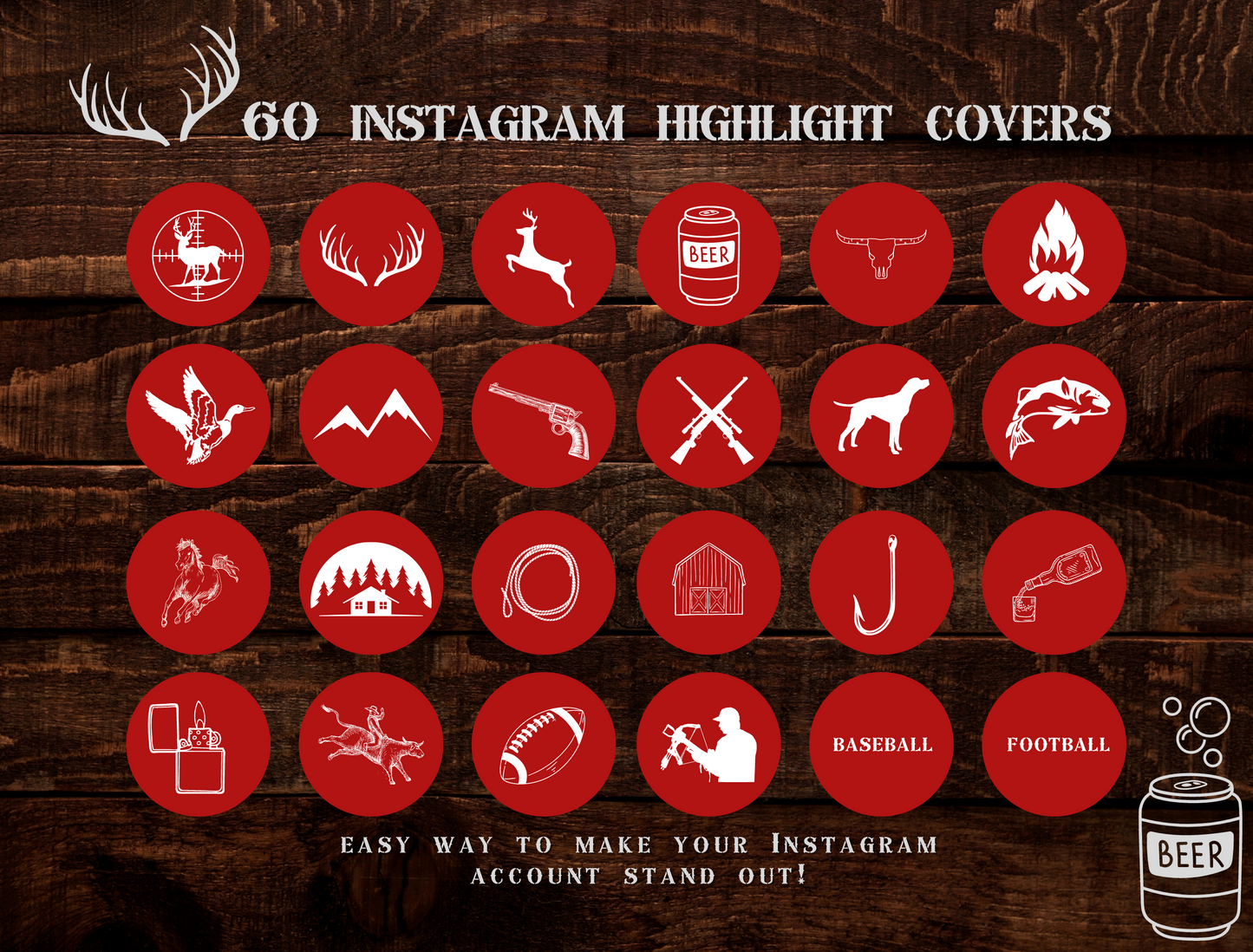 Redneck Country Instagram highlight covers + story backgrounds - Red hunting camo - Western IG icons | deer elk bear hunter social media