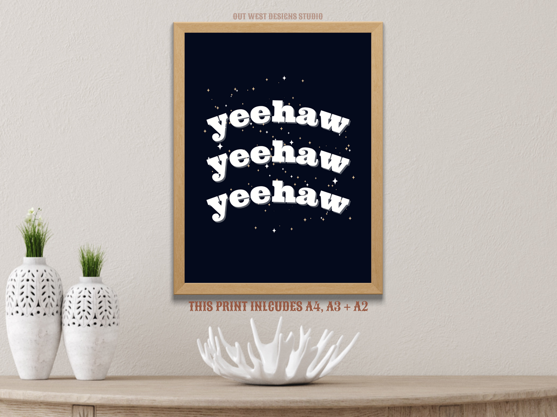 Yee haw cowgirl print color - Western home decor - Retro Poster wall bedroom, hallway, lounge room southern western art!