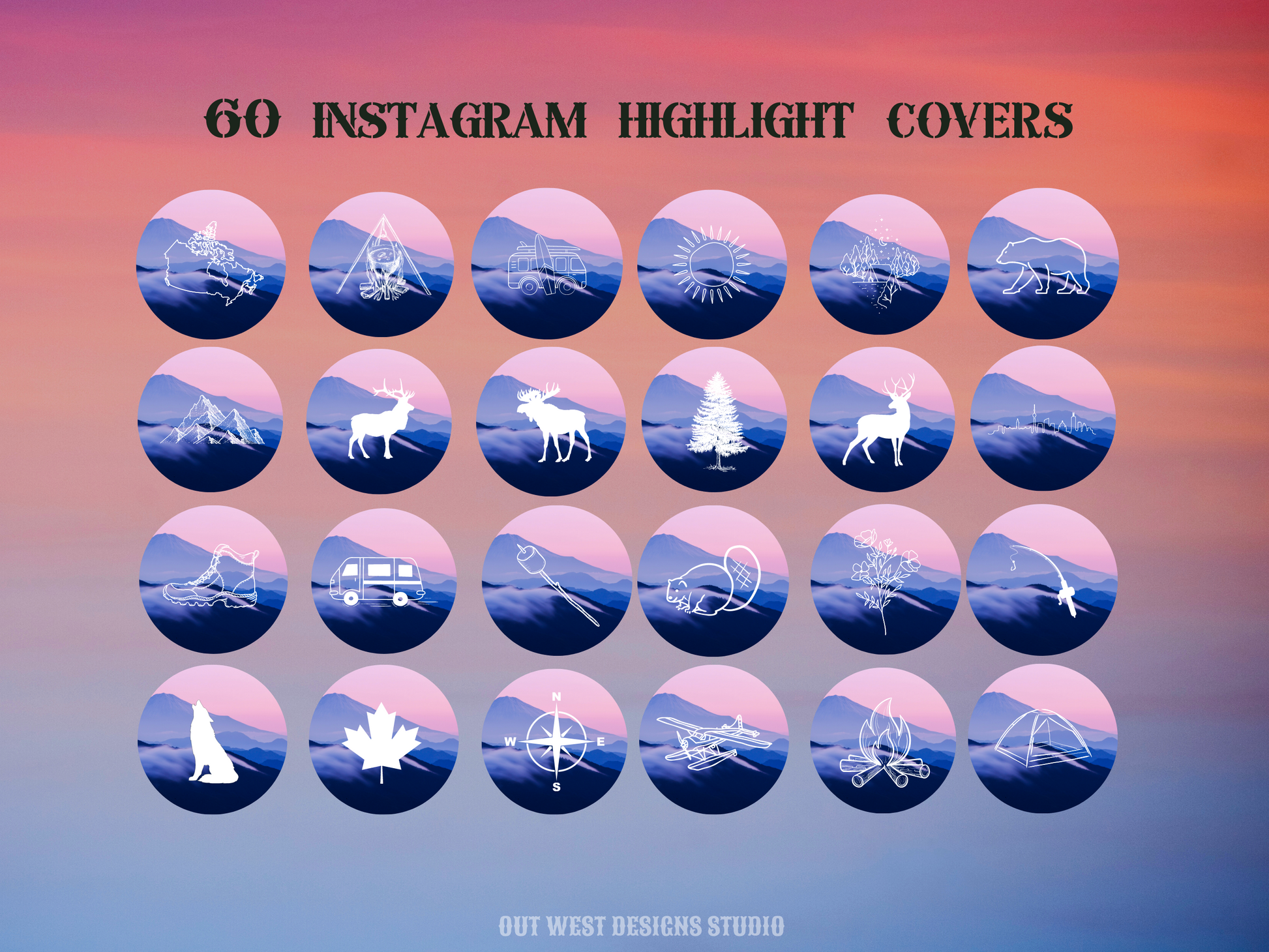 Canada Adventure travel boho Instagram highlight covers + story backgrounds - Canadian pastel sunset | exploring wanderlust camping IG icons