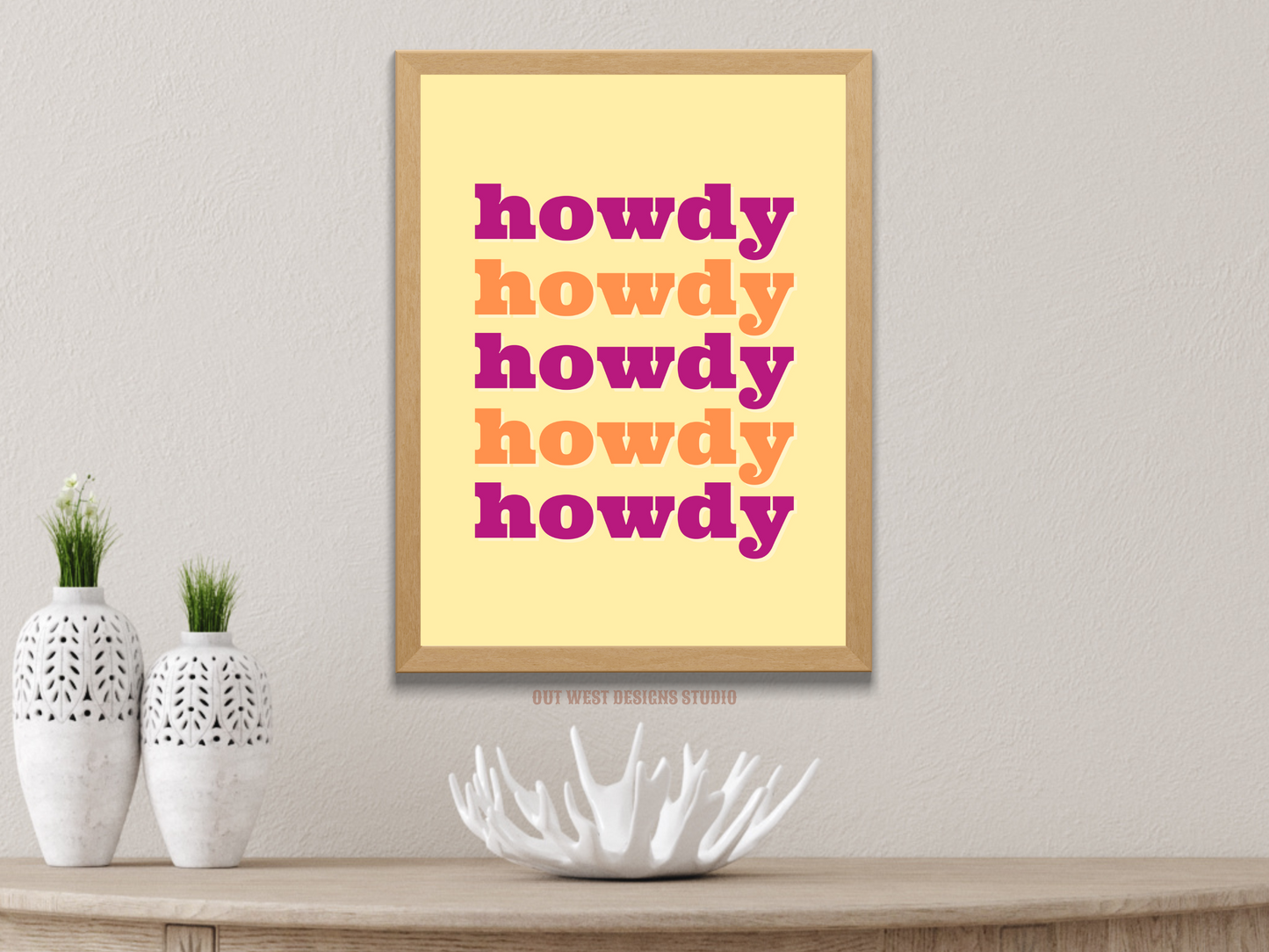 Howdy cowgirl print in Rust pink color - Western home decor - Retro Poster wall bedroom, hallway, lounge room south western art!