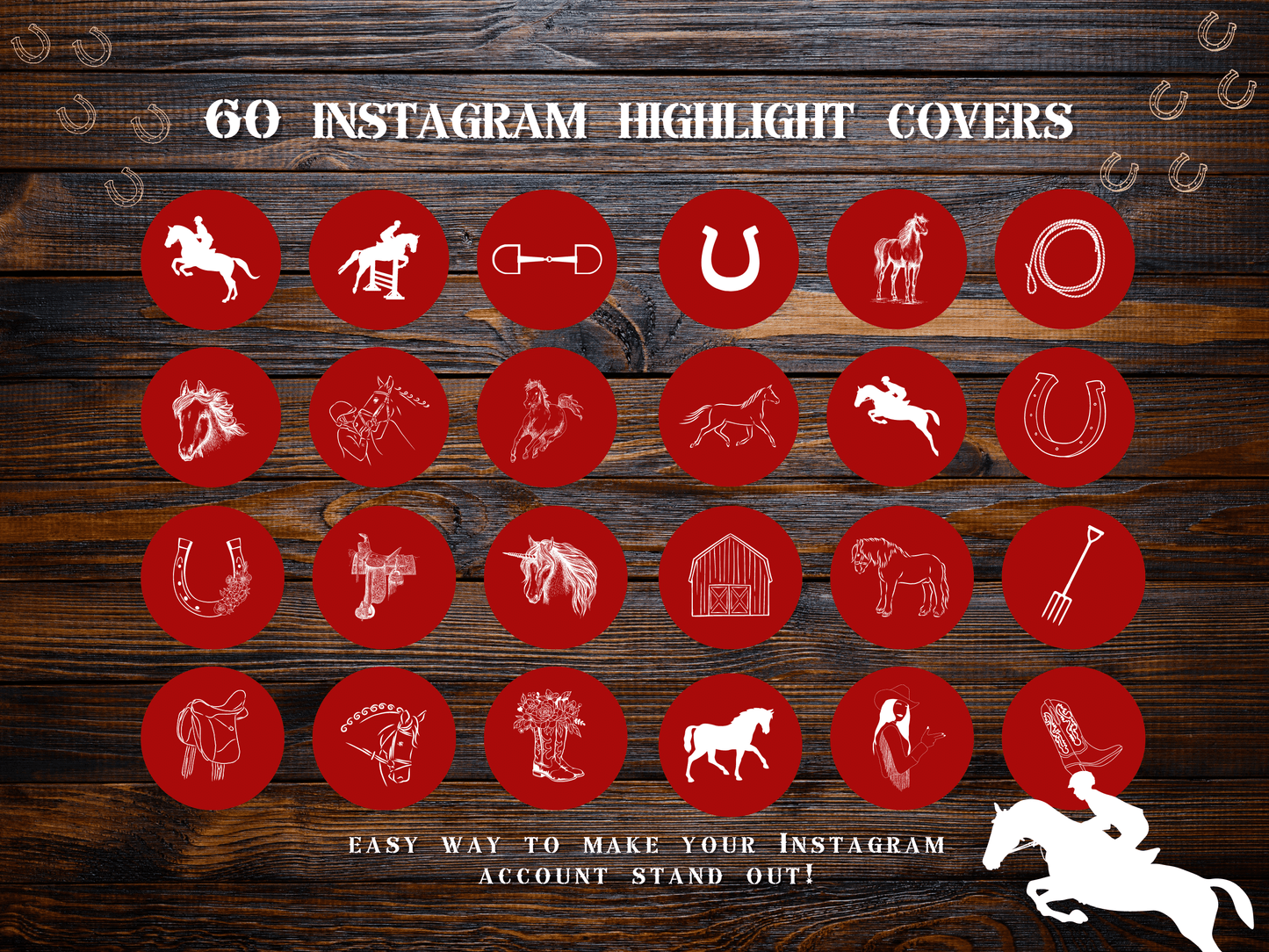 Red Equestrian horse riding Instagram highlight covers + story backgrounds - show jumping, pony, dressage, rodeo cowgirl IG icons