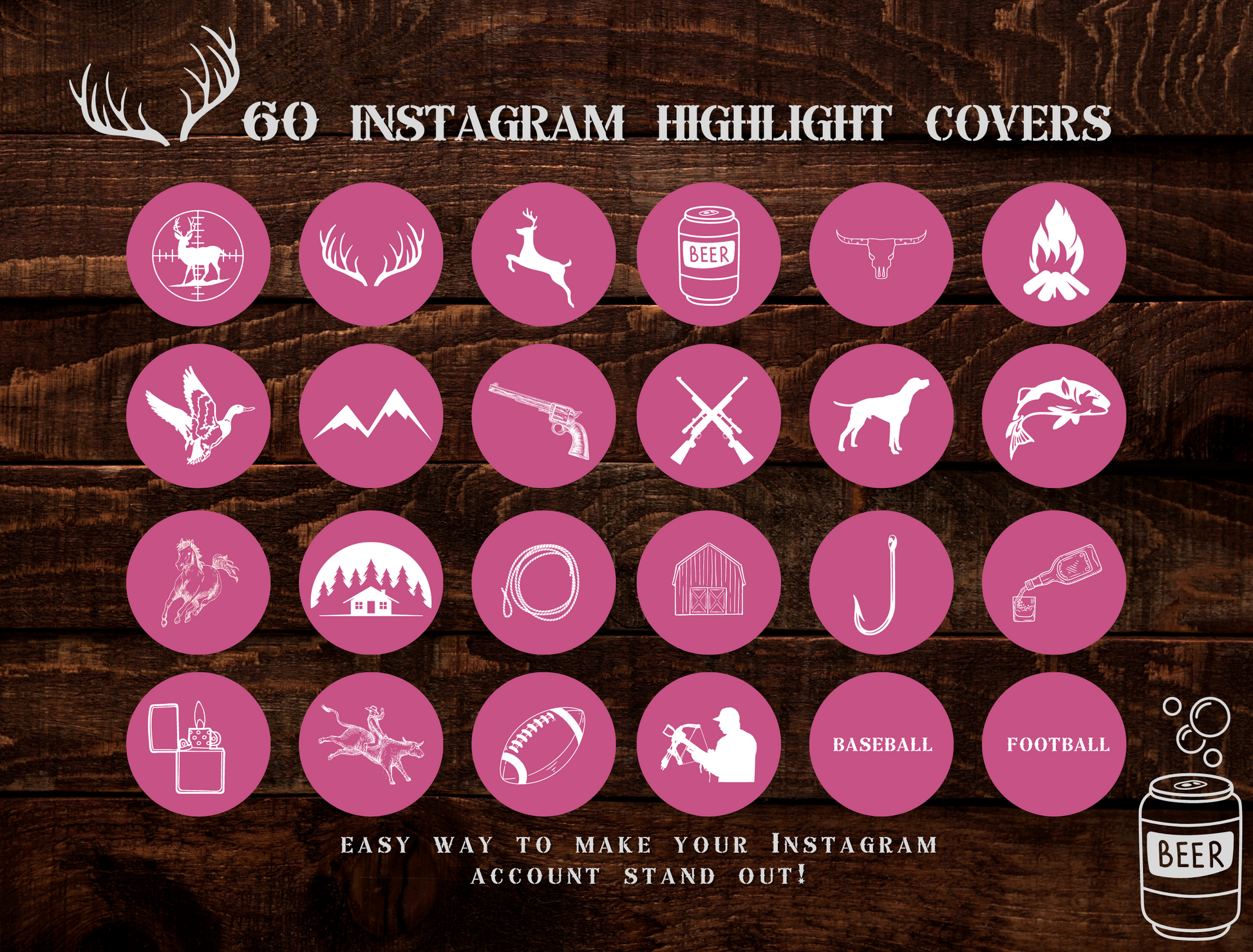 Redneck Country Instagram highlight covers + story backgrounds - Pink hunting camo - Western IG icons | deer elk bear hunter social media