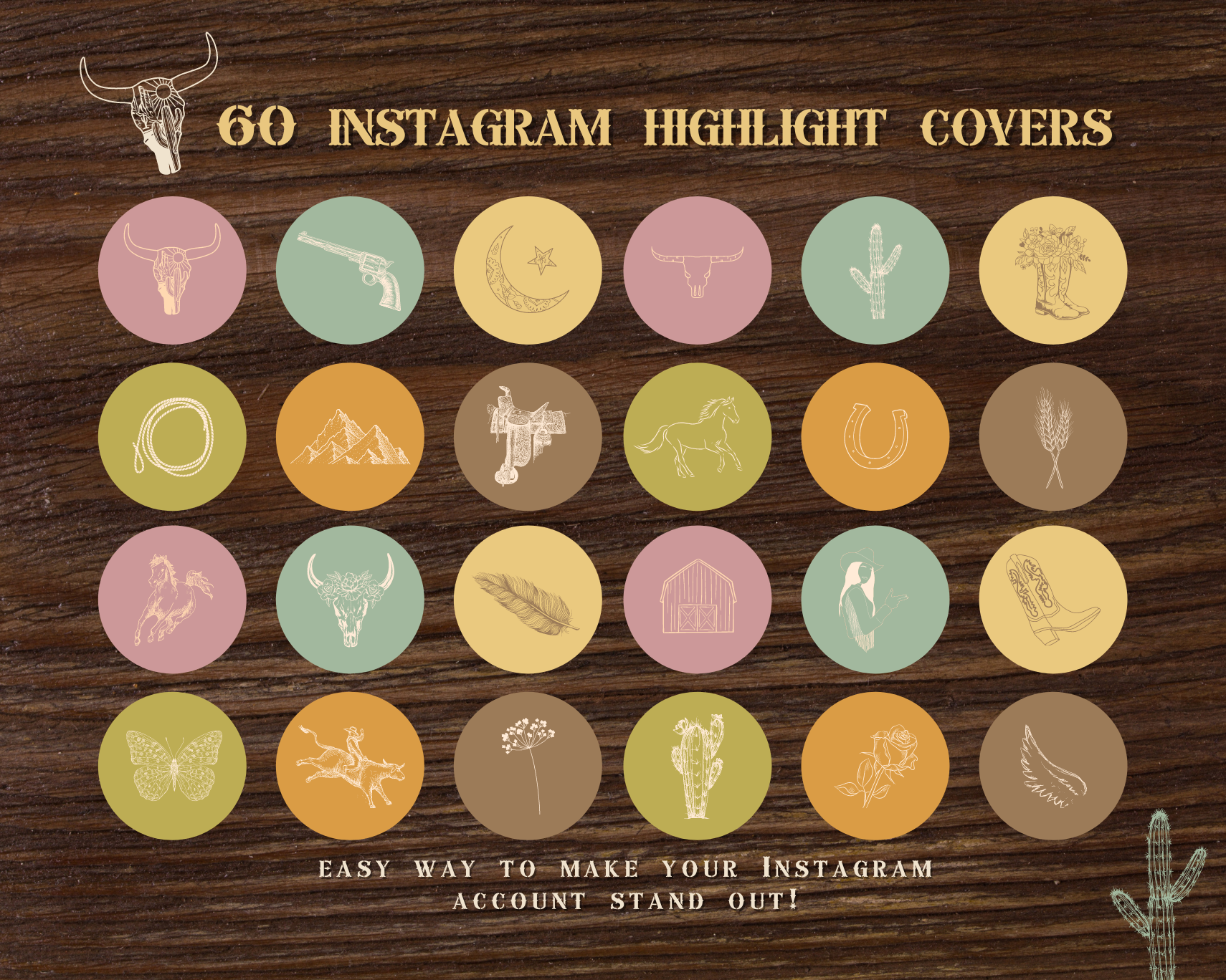 Wild West Cowgirl Instagram highlight covers + story backgrounds - Pastel Sunset western rodeo IG icons for social media