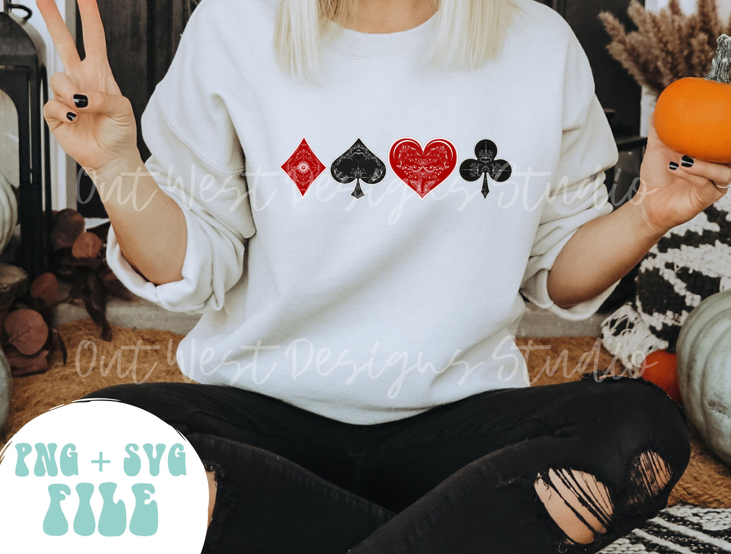 Western Poker Cards symbols PNG, Fall, hearts, spaces, spades, diamonds, clubs Sublimation Design instant Downloads, Retro Cowboy art