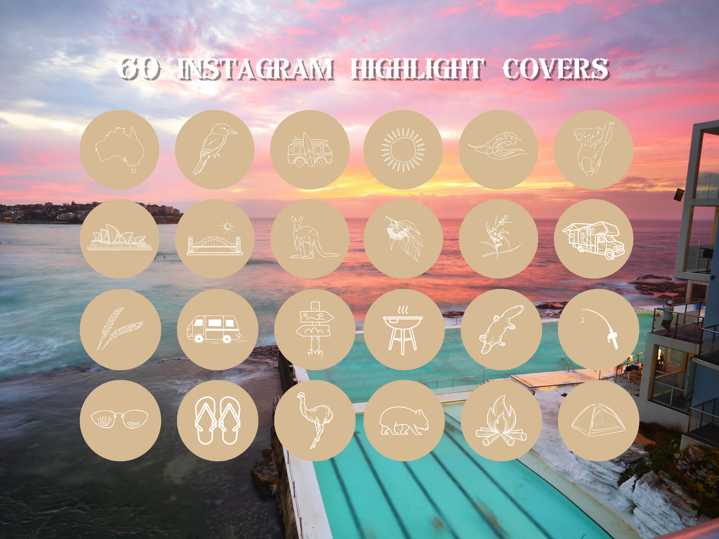 Australian travel boho Instagram highlight covers + story backgrounds - tan cream Australian wanderlust IG icons