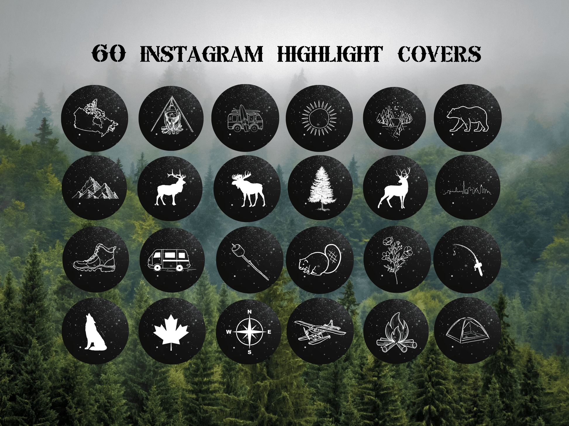 Canada Adventure travel boho Instagram highlight covers + story backgrounds - Canadian Black night | exploring wanderlust camping IG icons