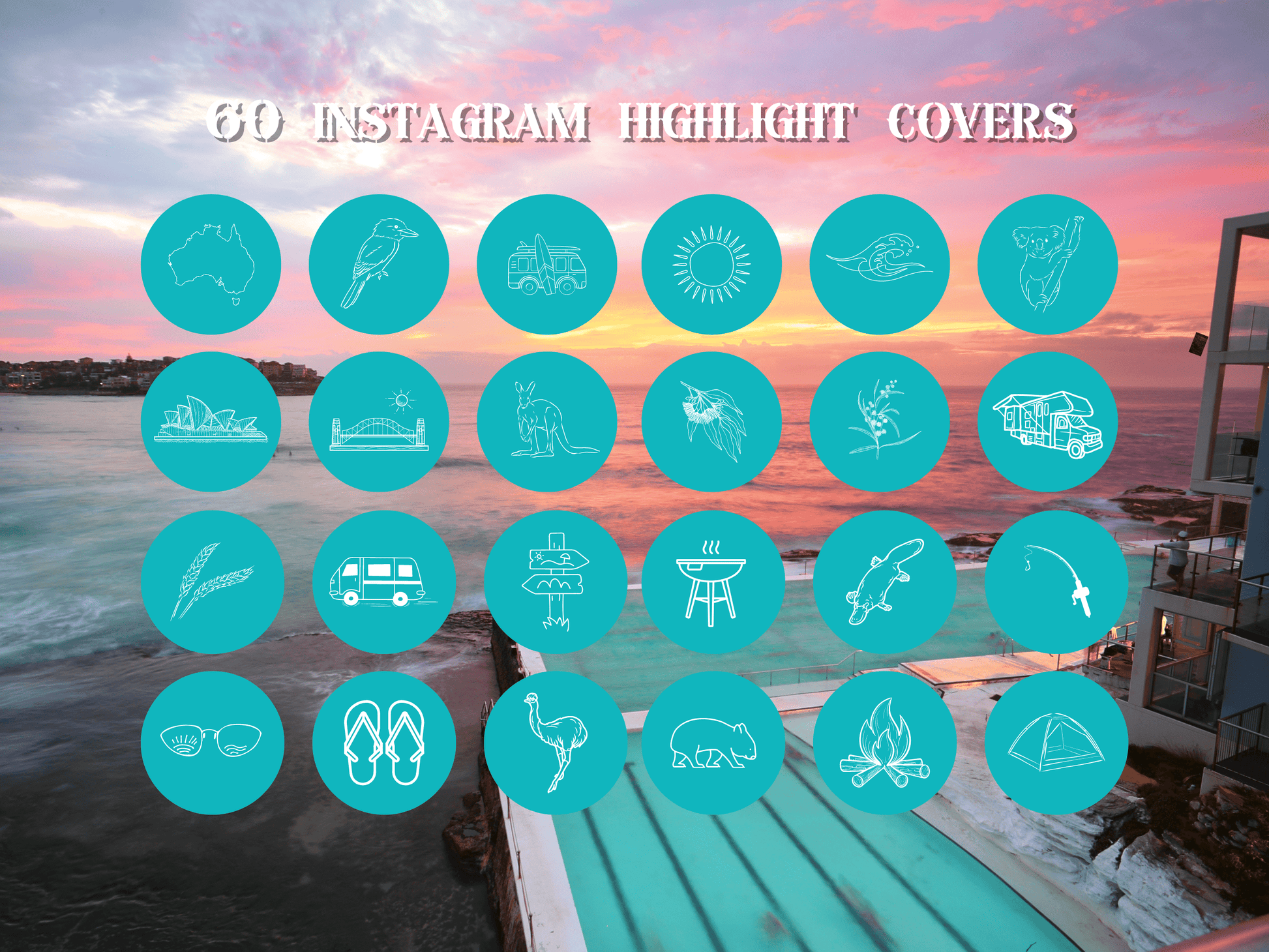 Australian travel boho Instagram highlight covers + story backgrounds - Outback Aqua color Australian wanderlust IG icons