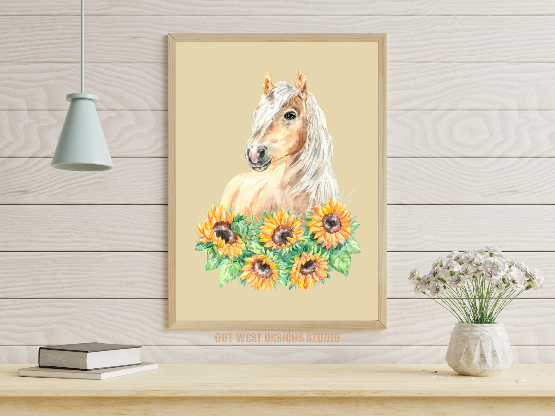 Sunflowers + Palomino horse print - babies, toddler girls + boys nursery home wall decor - pony cowgirl cowboy horses kids bedroom