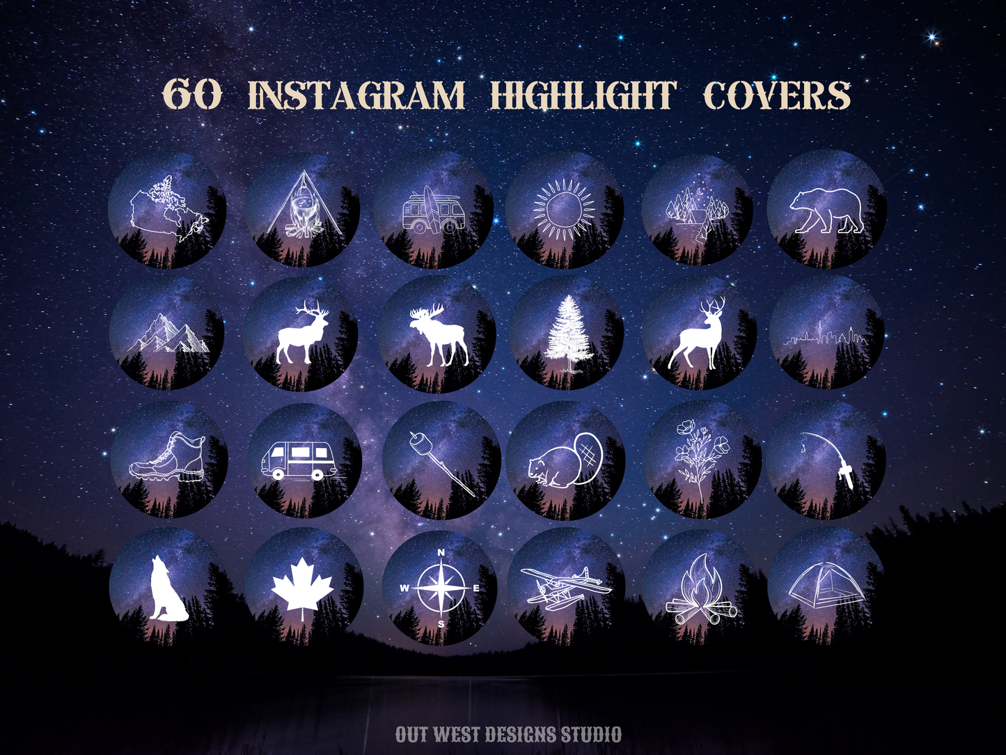 Canada Adventure travel boho Instagram highlight covers + story backgrounds - Canadian night sky | exploring wanderlust camping IG icons