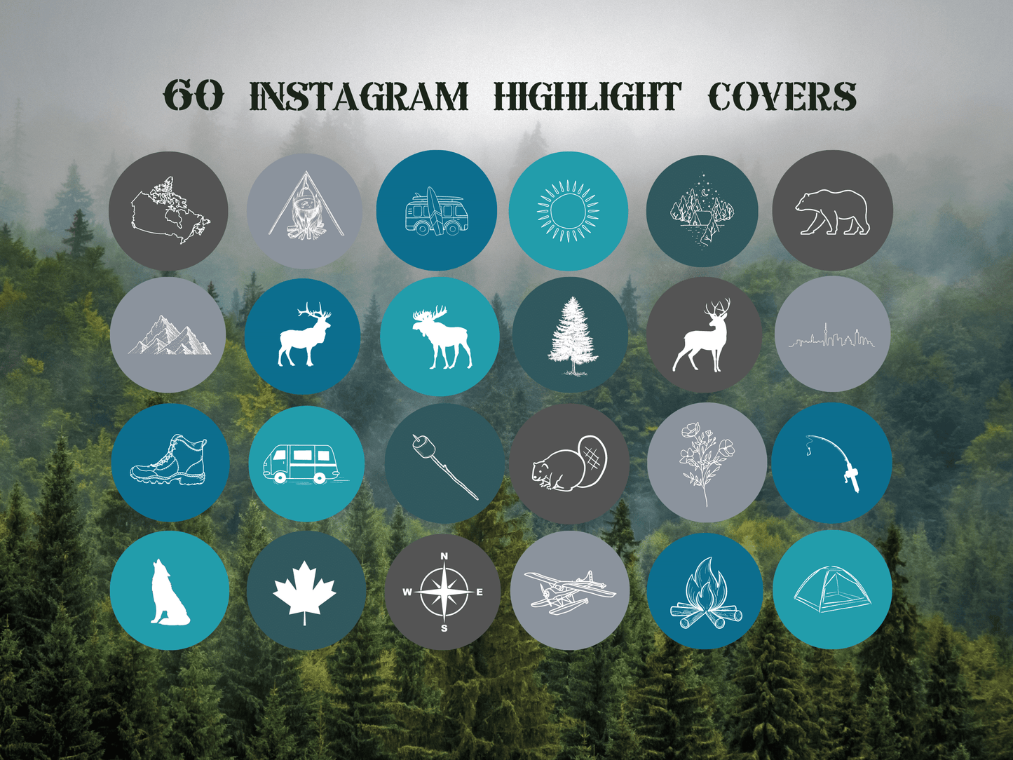 Canada Adventure travel boho Instagram highlight covers + story backgrounds - Canadian icey blues | exploring wanderlust camping IG icons