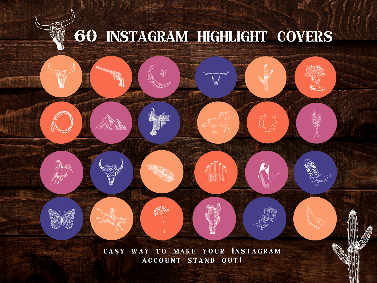 Wild West Desert Cowgirl Instagram highlight covers + story backgrounds - Western Southwest Pink, orange + purple cowboy western IG icons