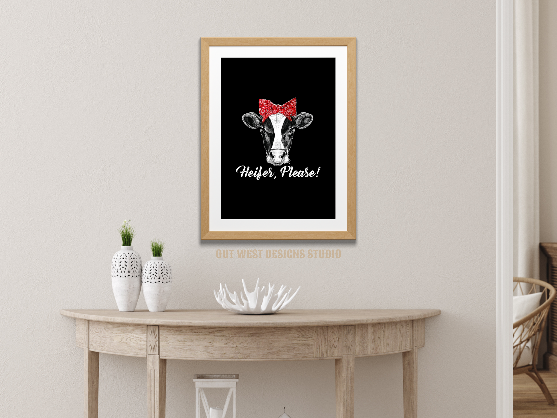 Heifer please cowgirl print black - Western home decor - Retro Poster wall bedroom, hallway, lounge room southern cow calf western art!