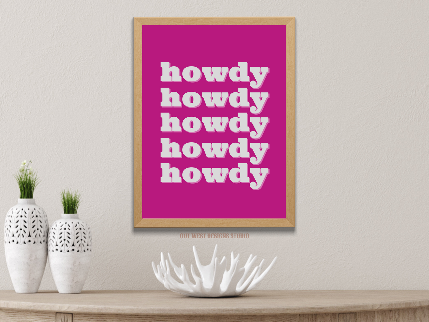 Howdy cowgirl print in Rust pink color - Western home decor - Retro Poster wall bedroom, hallway, lounge room south western art!