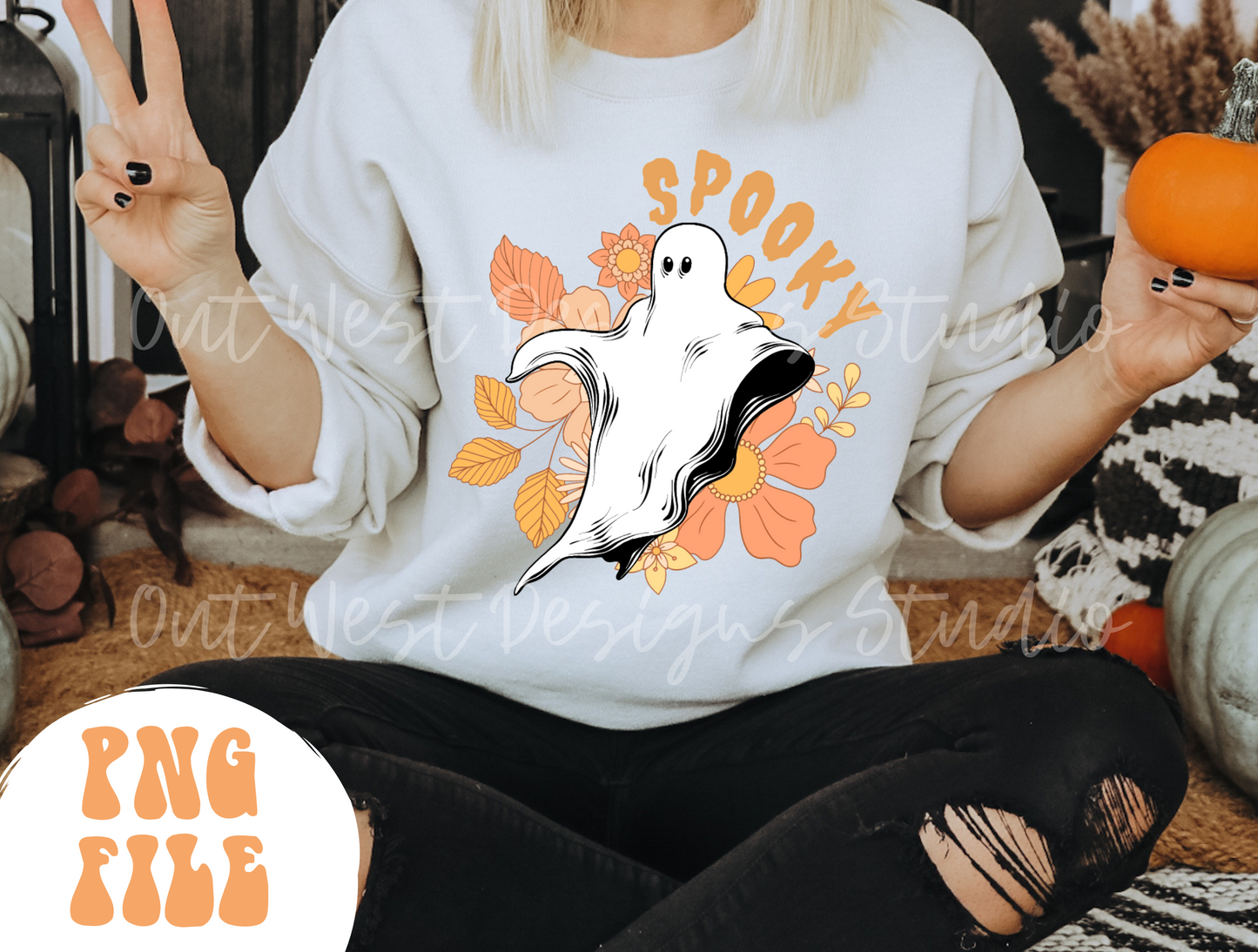 Spooky Floral Fall ghost halloween PNG, Fall, Pumpkin Season, Sublimation Design instant Downloads, Retro Autumn Vibes, Thanksgiving