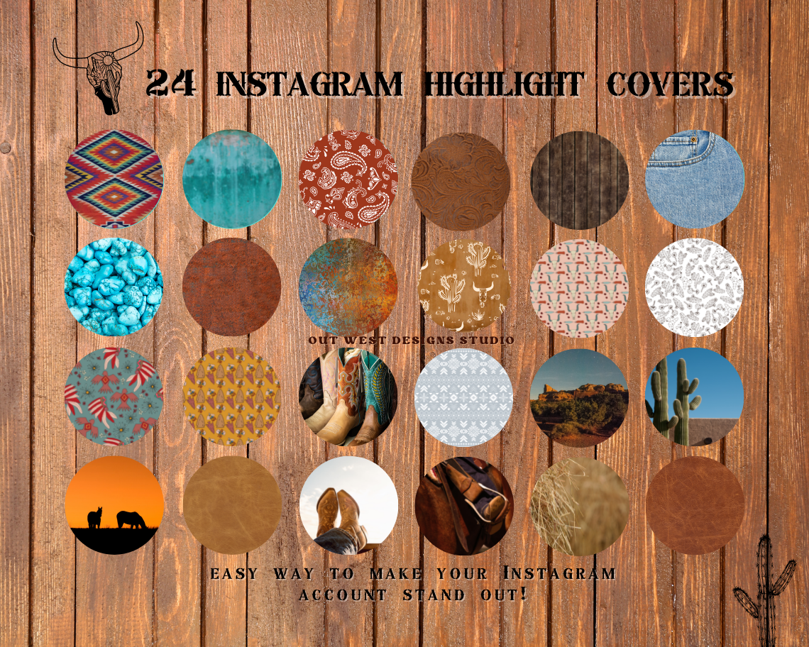 Wild West Western Cowgirl Instagram highlight covers + story backgrounds - Turquoise and southwest cowboy