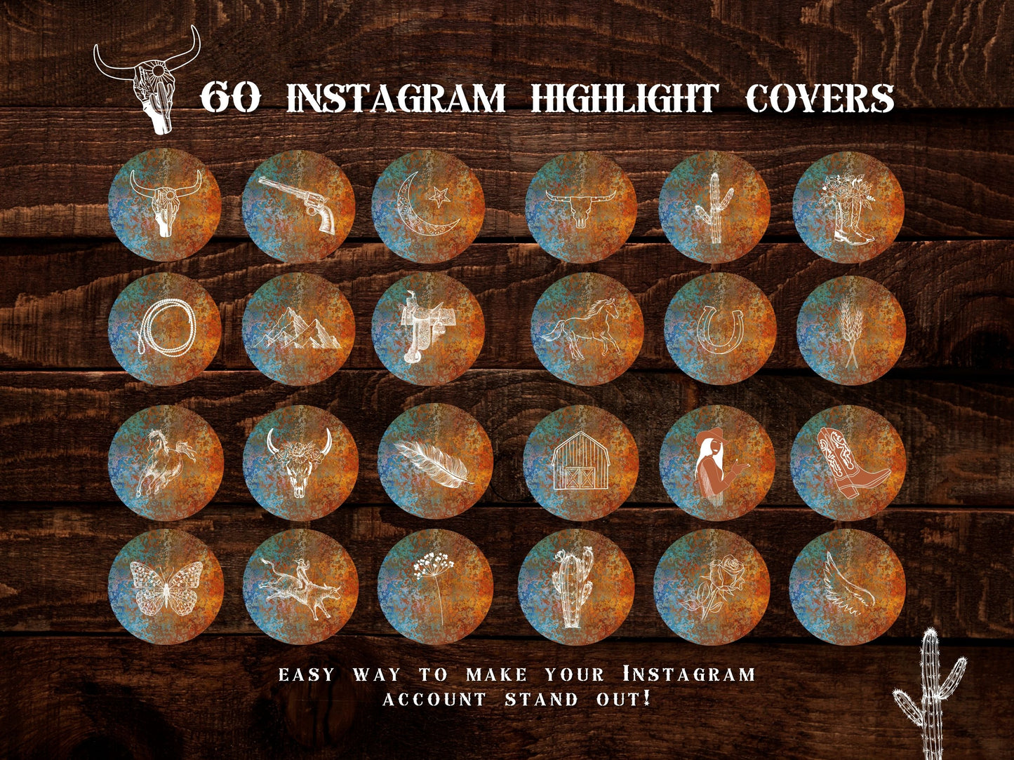 Wild West Western Cowgirl Instagram highlight covers + story backgrounds - Turquoise + blue rust | Country girl IG covers | Social media