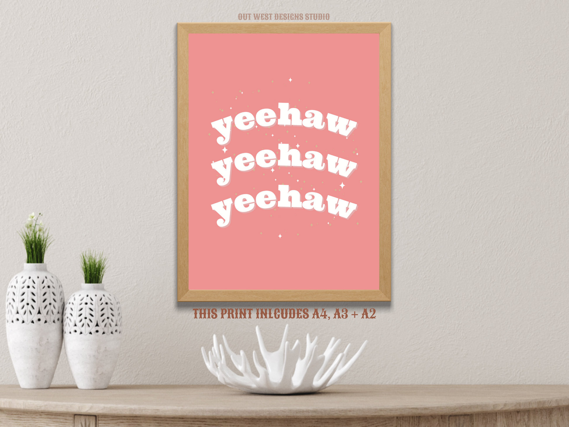 Yee haw cowgirl print color - Western home decor - Retro Poster wall bedroom, hallway, lounge room southern western art!