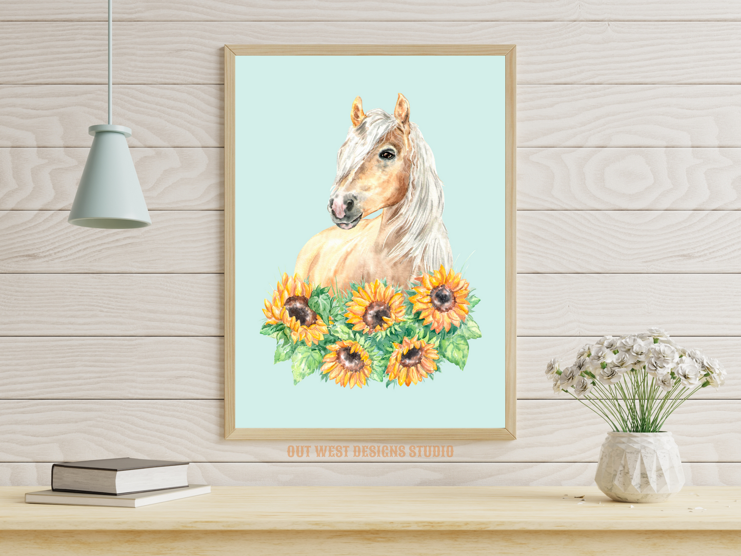 Sunflowers + Palomino horse print - babies, toddler girls + boys nursery home wall decor - pony cowgirl cowboy horses kids bedroom