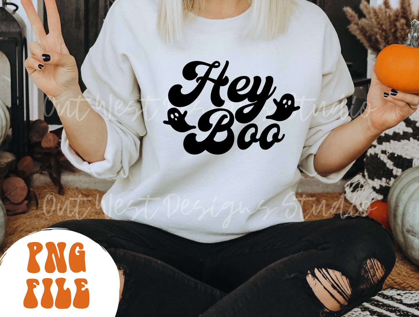 Hey Boo ghost halloween fall PNG, Season, Sublimation Design instant Downloads, Retro Autumn Vibes, Thanksgiving