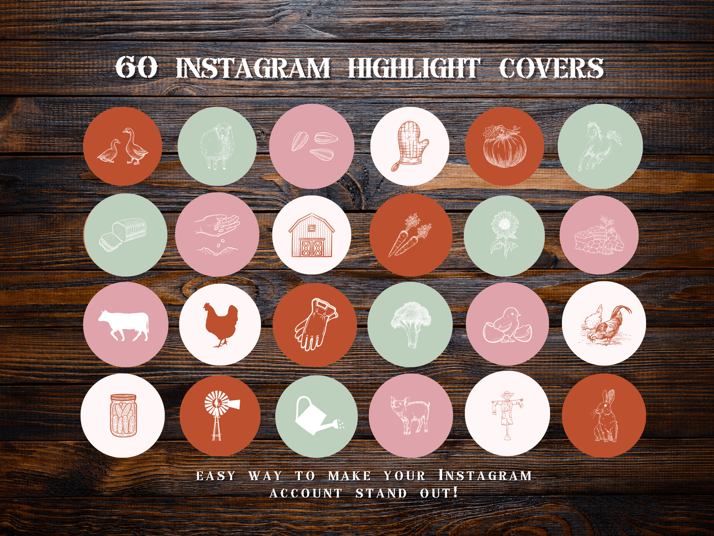 Farm homesteading gardening floral Instagram highlight covers + story backgrounds - Farming green pink red IG icons | social media