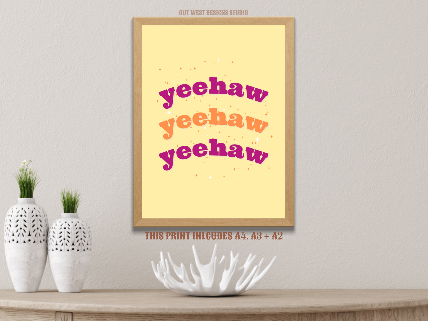 Yee haw cowgirl print color - Western home decor - Retro Poster wall bedroom, hallway, lounge room southern western art!