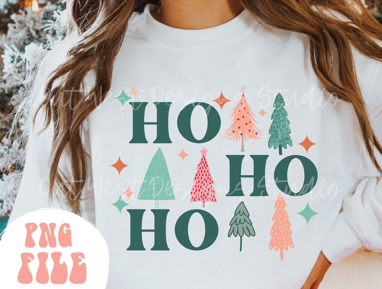 Ho Ho Ho Christmas tree PNG shirt merch Sublimation, Western Png, Digital Illustration, Grunge christmas, Xmas png, Boho christmas