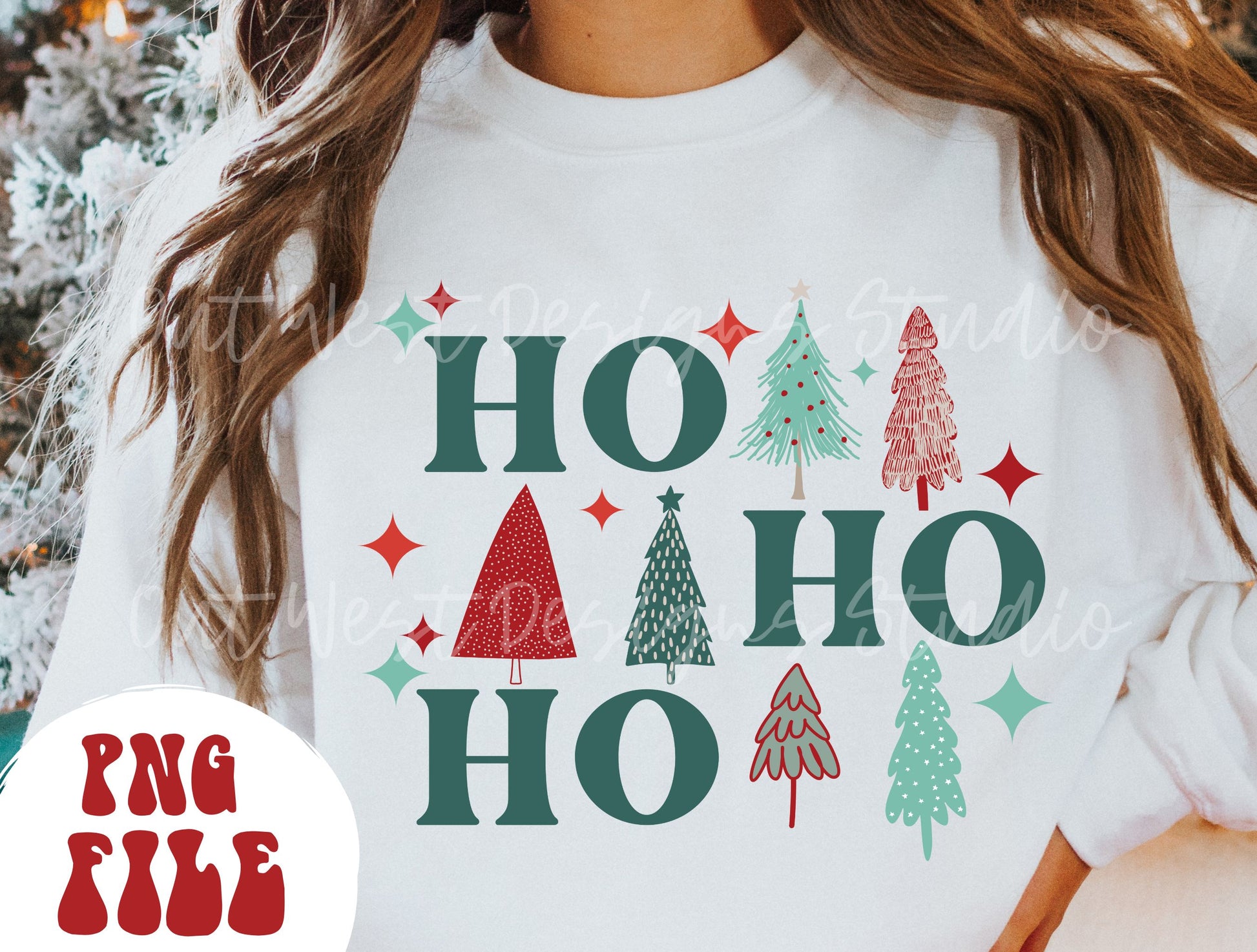 Ho Ho Ho Christmas tree PNG shirt merch Sublimation, Western Png, Digital Illustration, Grunge christmas, Xmas png, Boho christmas