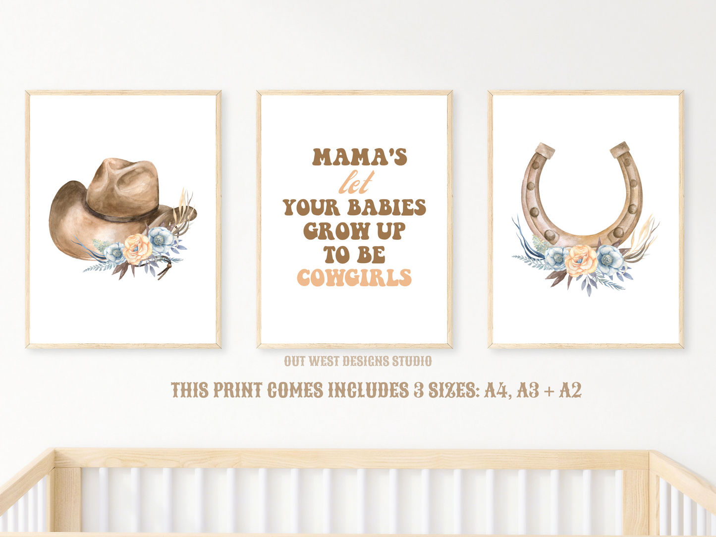 Mama's let your babies grow up to be cowgirls print- babies, toddler boys nursery home wall decor - play room + kids bedroom poster art