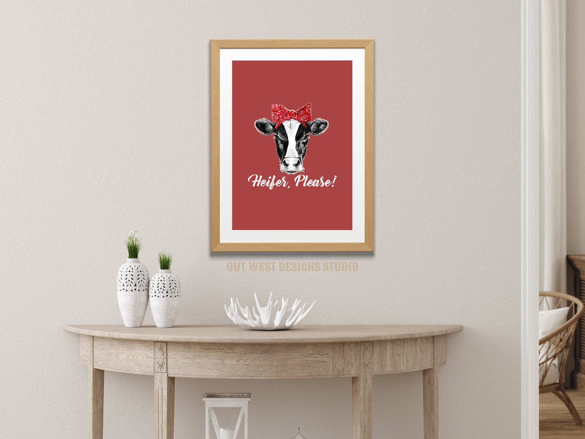 Heifer please cowgirl print black - Western home decor - Retro Poster wall bedroom, hallway, lounge room southern cow calf western art!