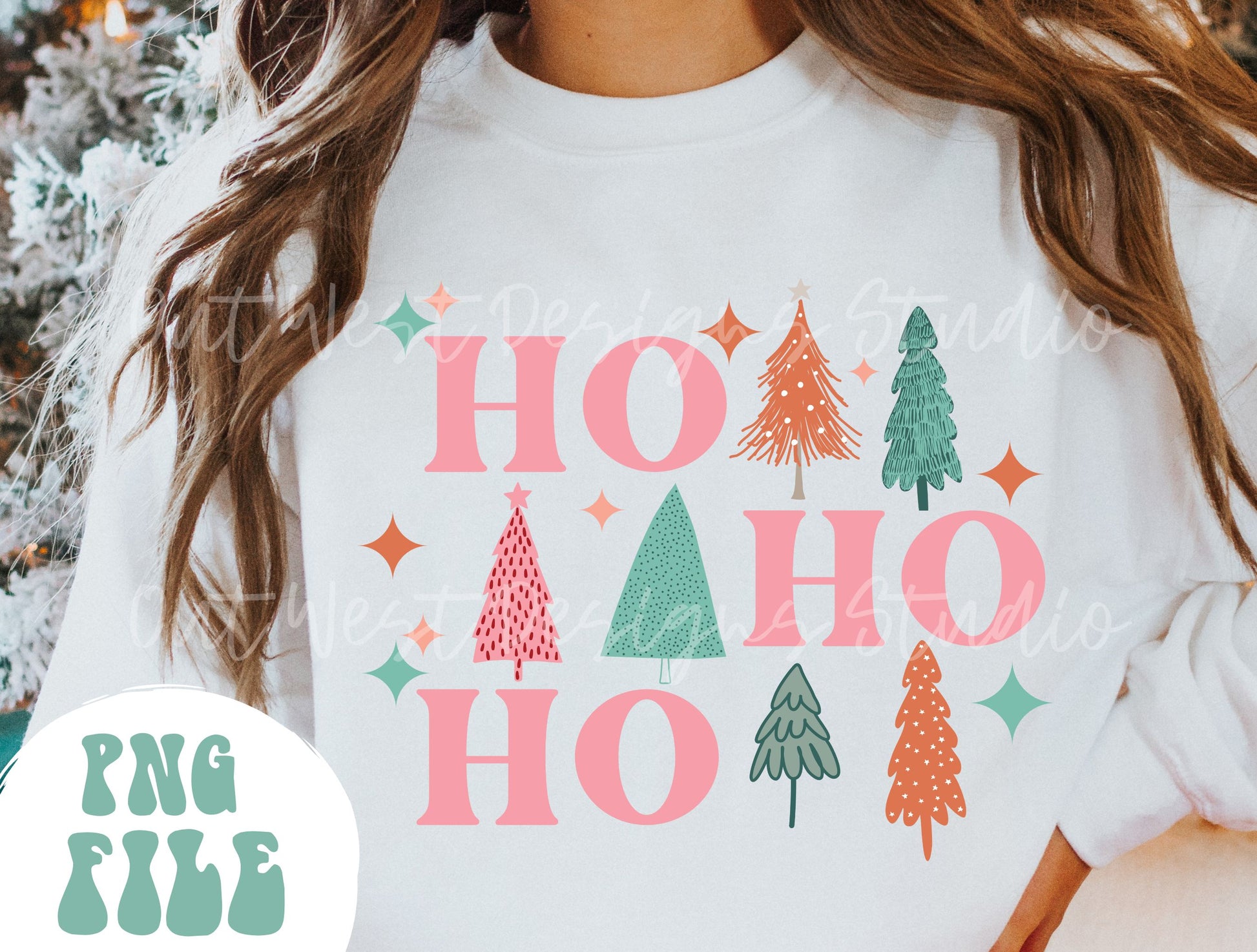 Ho Ho Ho Christmas tree PNG shirt merch Sublimation, Western Png, Digital Illustration, Grunge christmas, Xmas png, Boho christmas