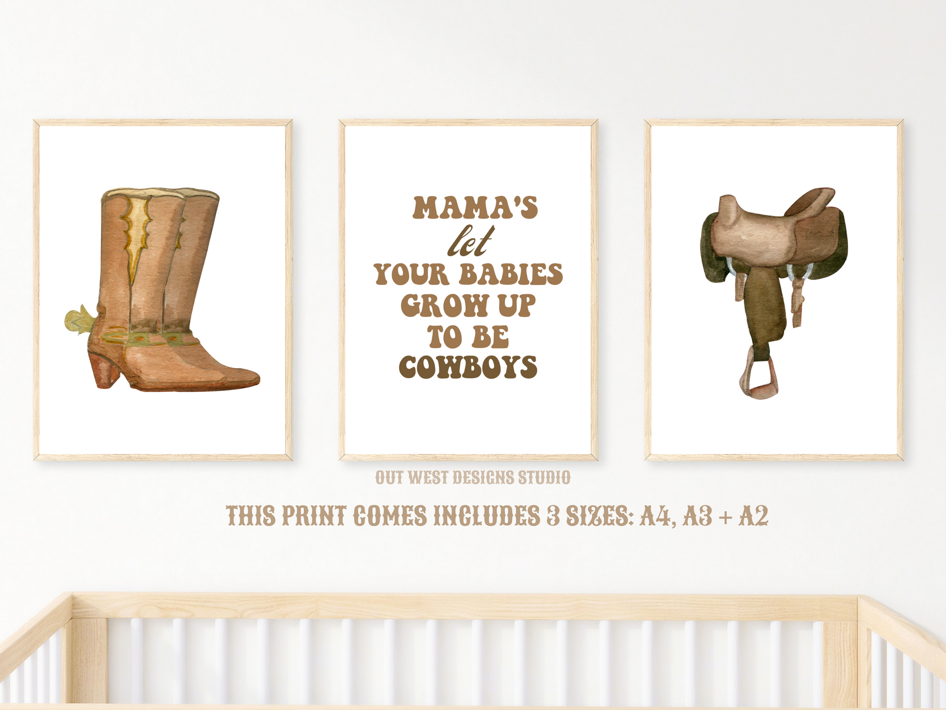 Mama's let your babies grow up to be cowboys print- babies, toddler boys nursery home wall decor - play room + kids bedroom poster art