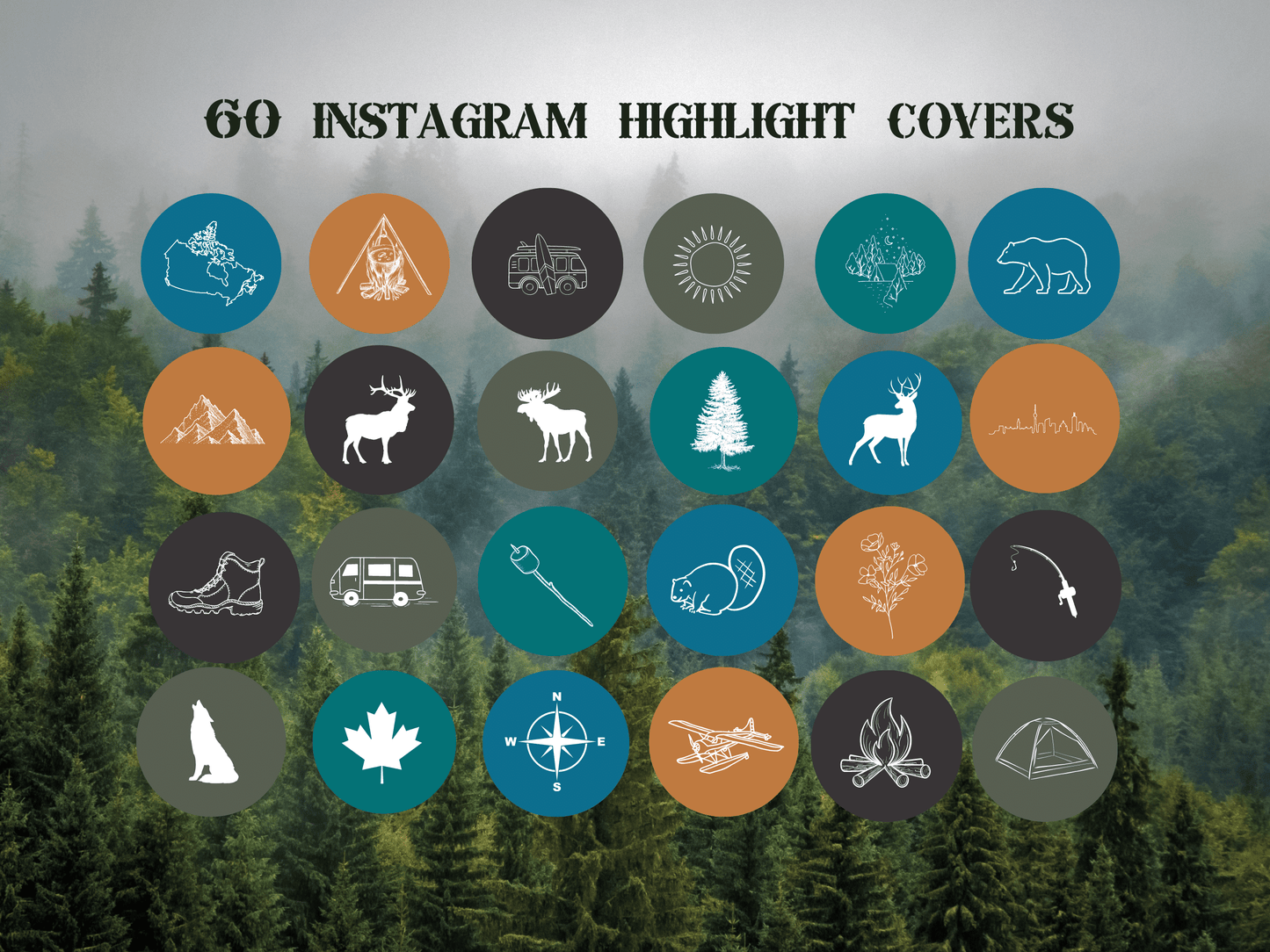 Canada Adventure travel boho Instagram highlight covers + story backgrounds - Canadian yellow blues | exploring wanderlust camping IG icons