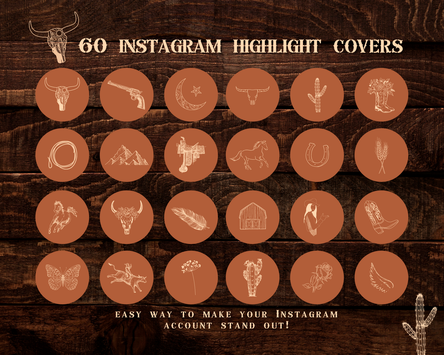 Wild West Cowgirl Instagram highlight covers + story backgrounds - Burnt orange