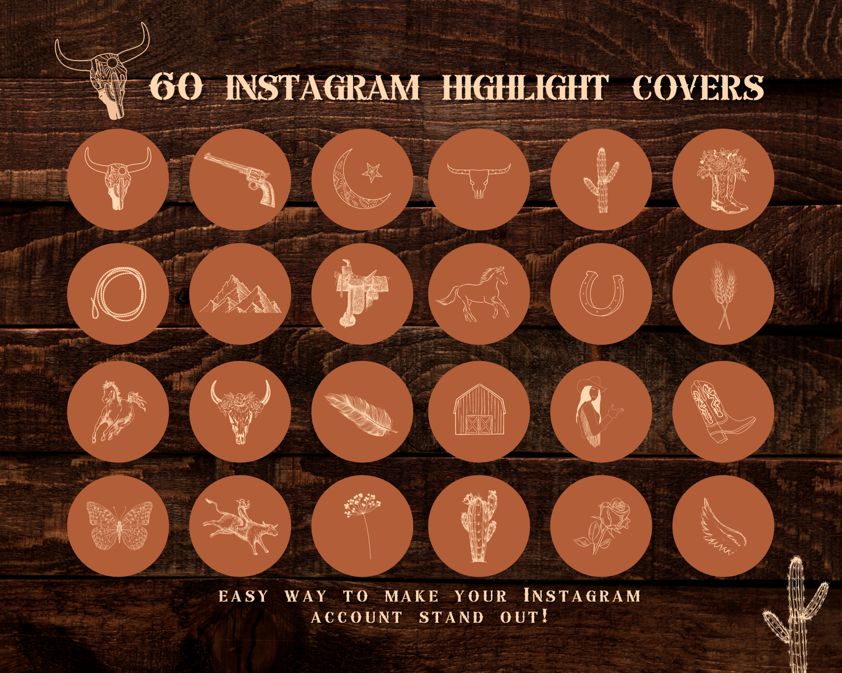 Wild West Cowgirl Instagram highlight covers + story backgrounds - Burnt orange